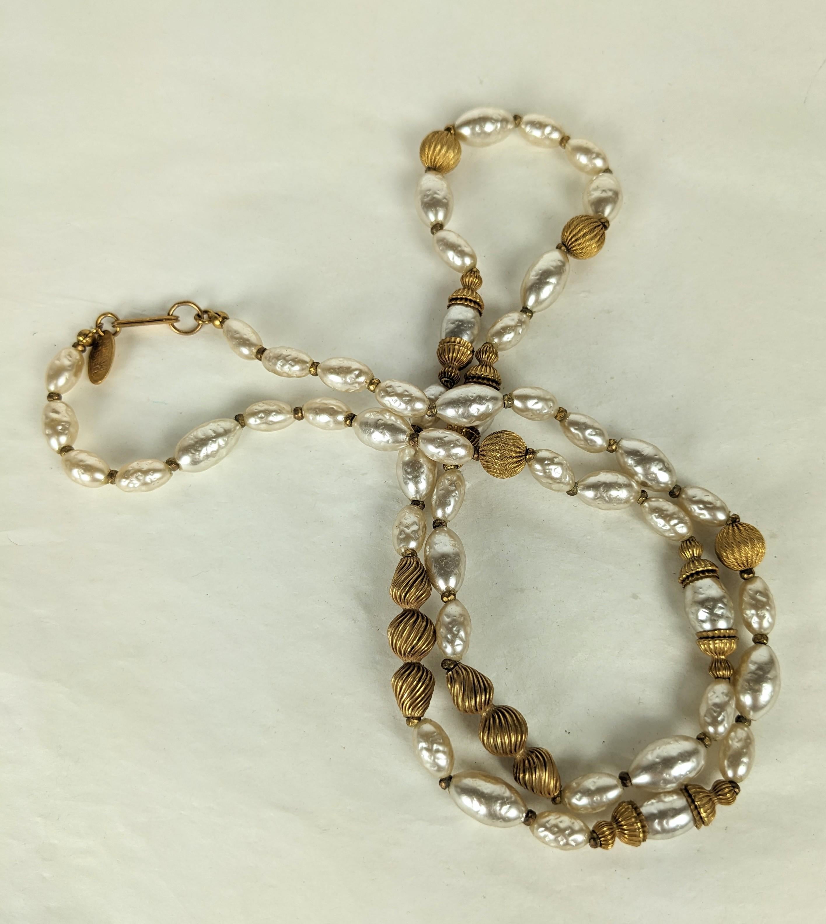 Miriam Haskell Signature Pearl and Corrugated Bead Necklace In Excellent Condition For Sale In New York, NY