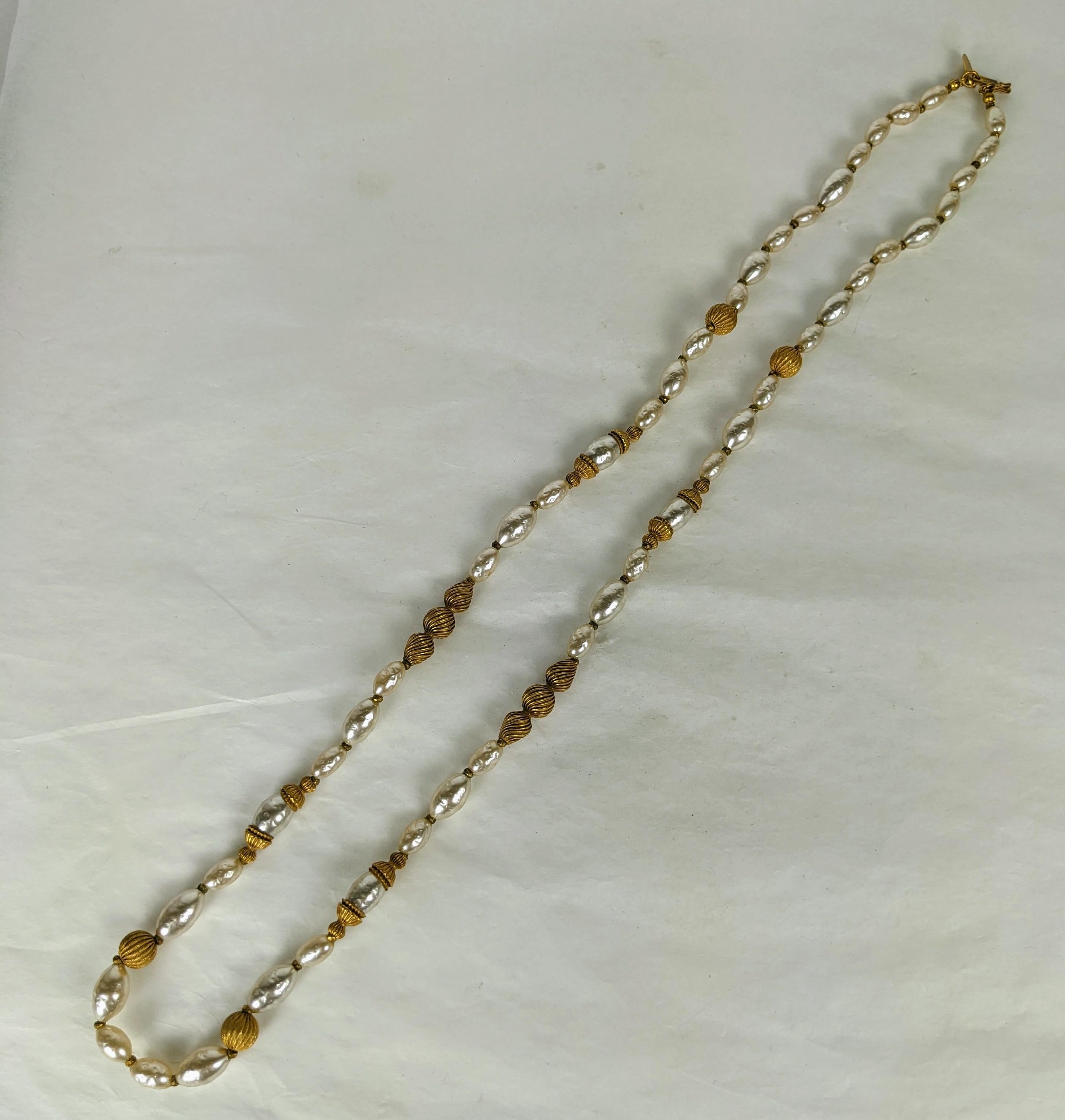 Miriam Haskell Signature Pearl and Corrugated Bead Necklace For Sale 2