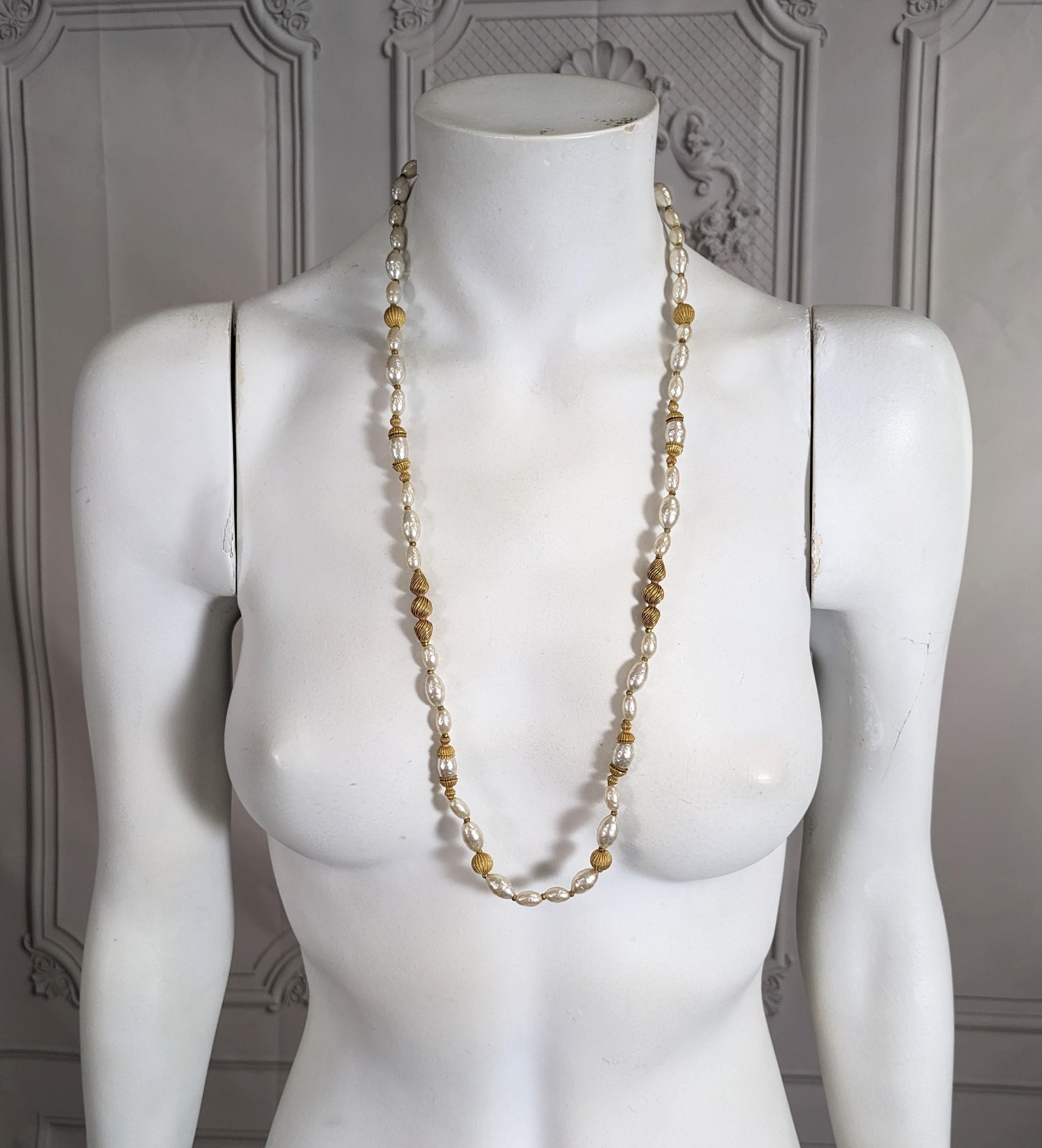 Miriam Haskell Signature Pearl and Corrugated Bead Necklace For Sale 3