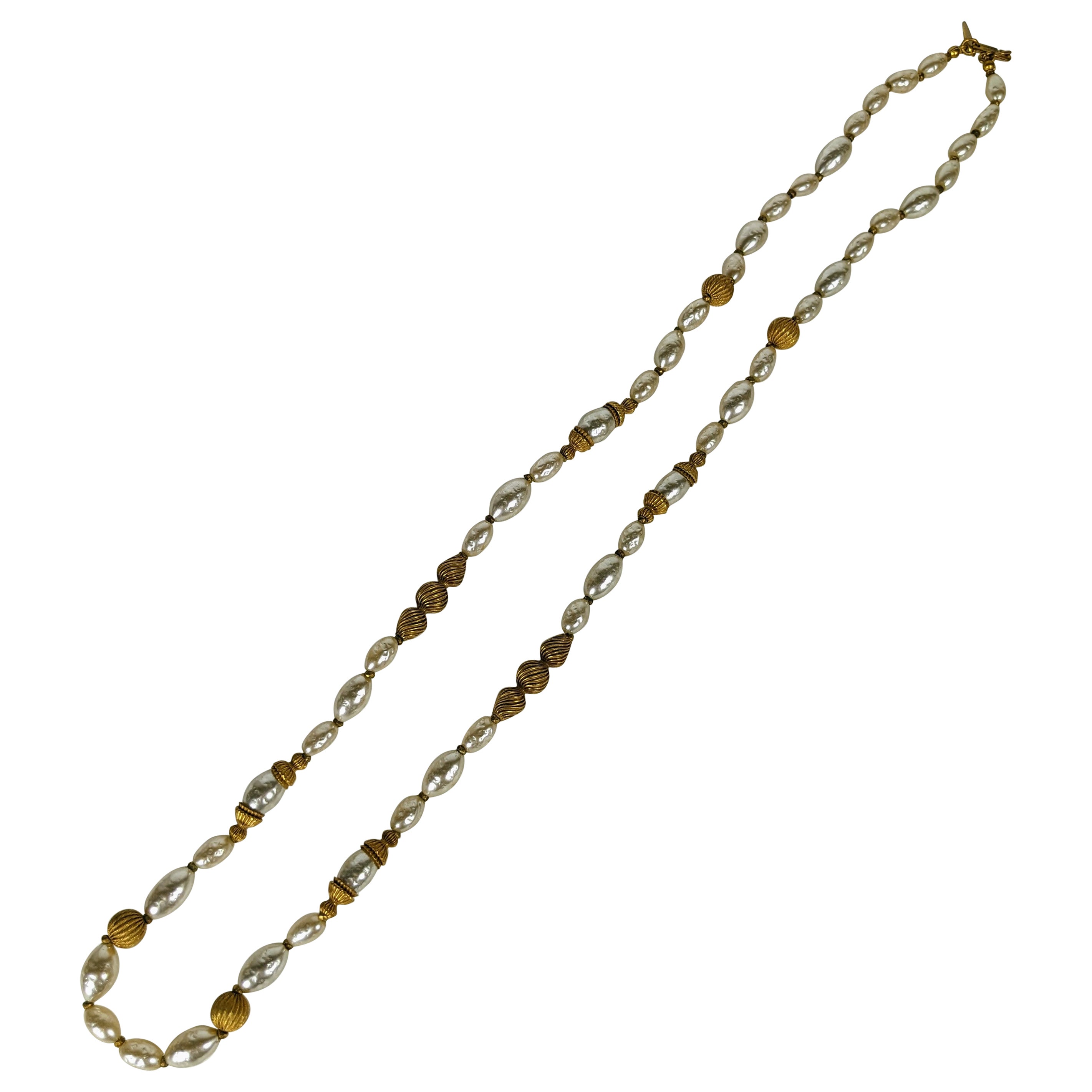 Miriam Haskell Signature Pearl and Corrugated Bead Necklace