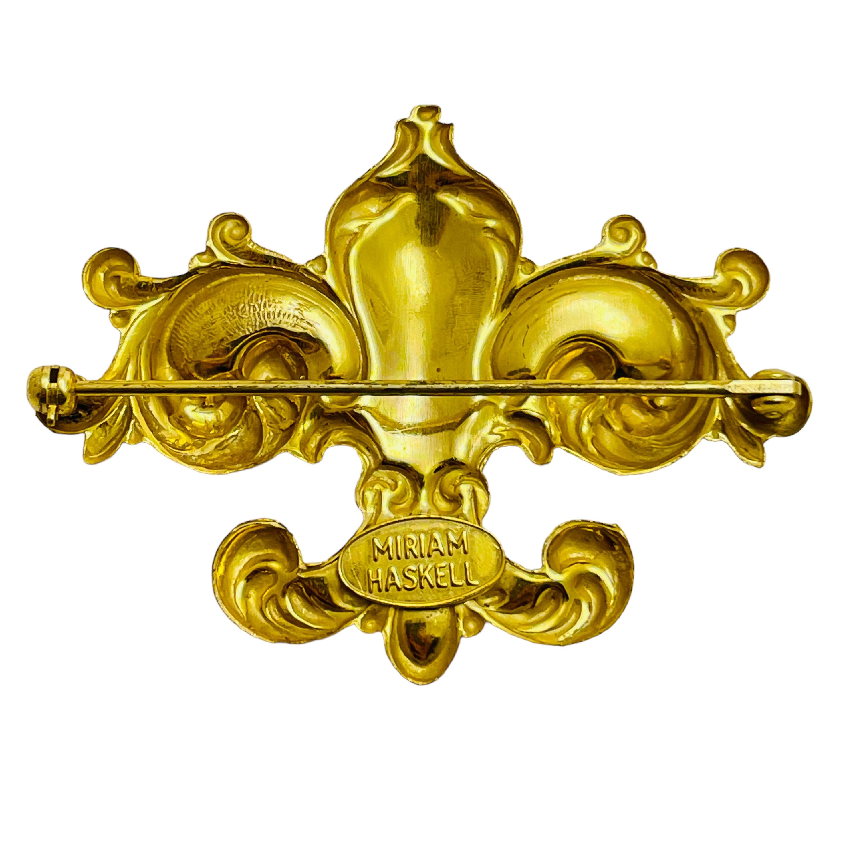 MIRIAM HASKELL Broche vintage signée en or fleur de lis Bon état - En vente à Palos Hills, IL