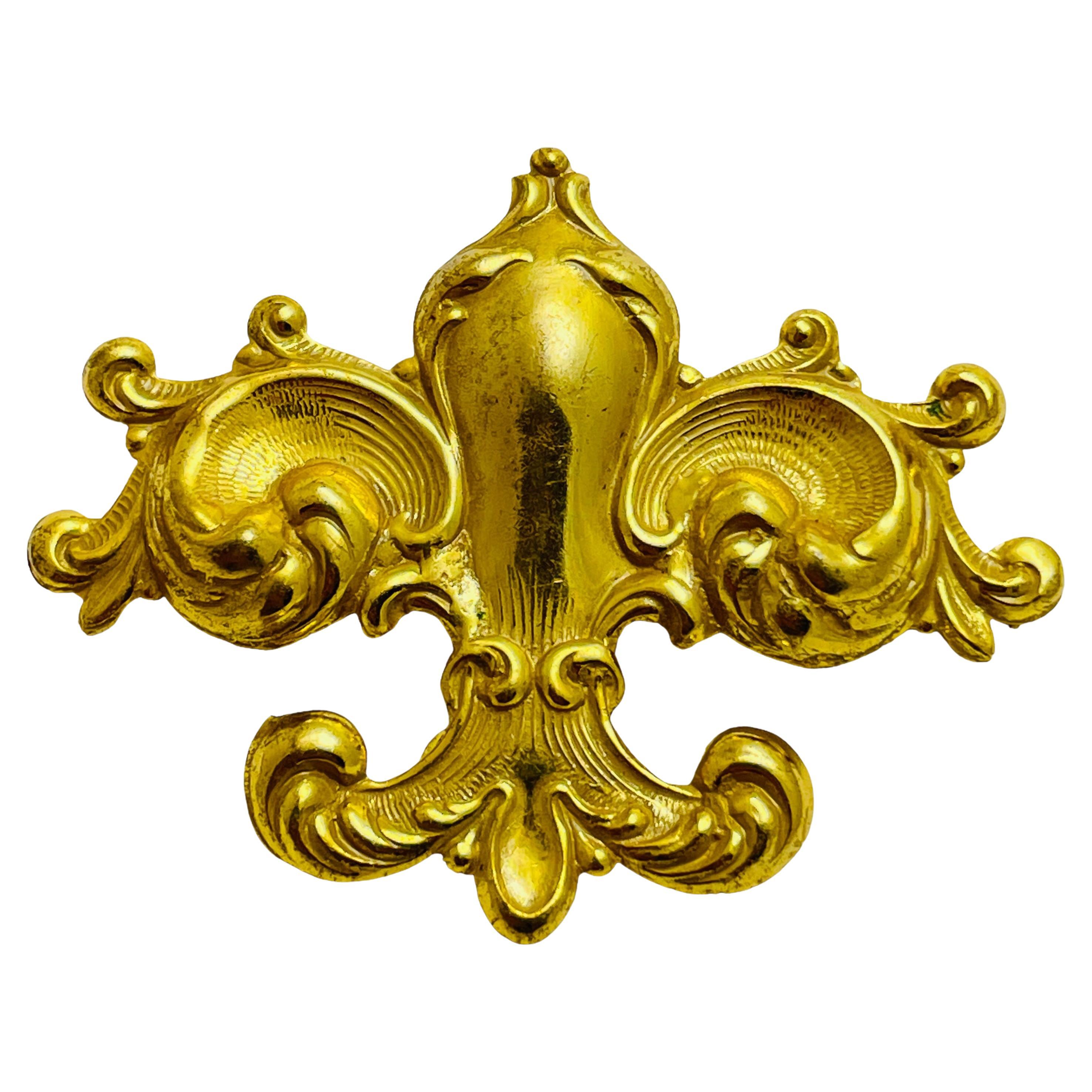 MIRIAM HASKELL signed vintage gold fleur de lis designer brooch