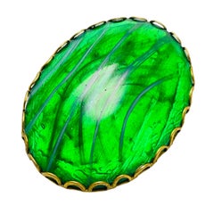 MIRIAM HASKELL signed vintage gold green glass designer brooch