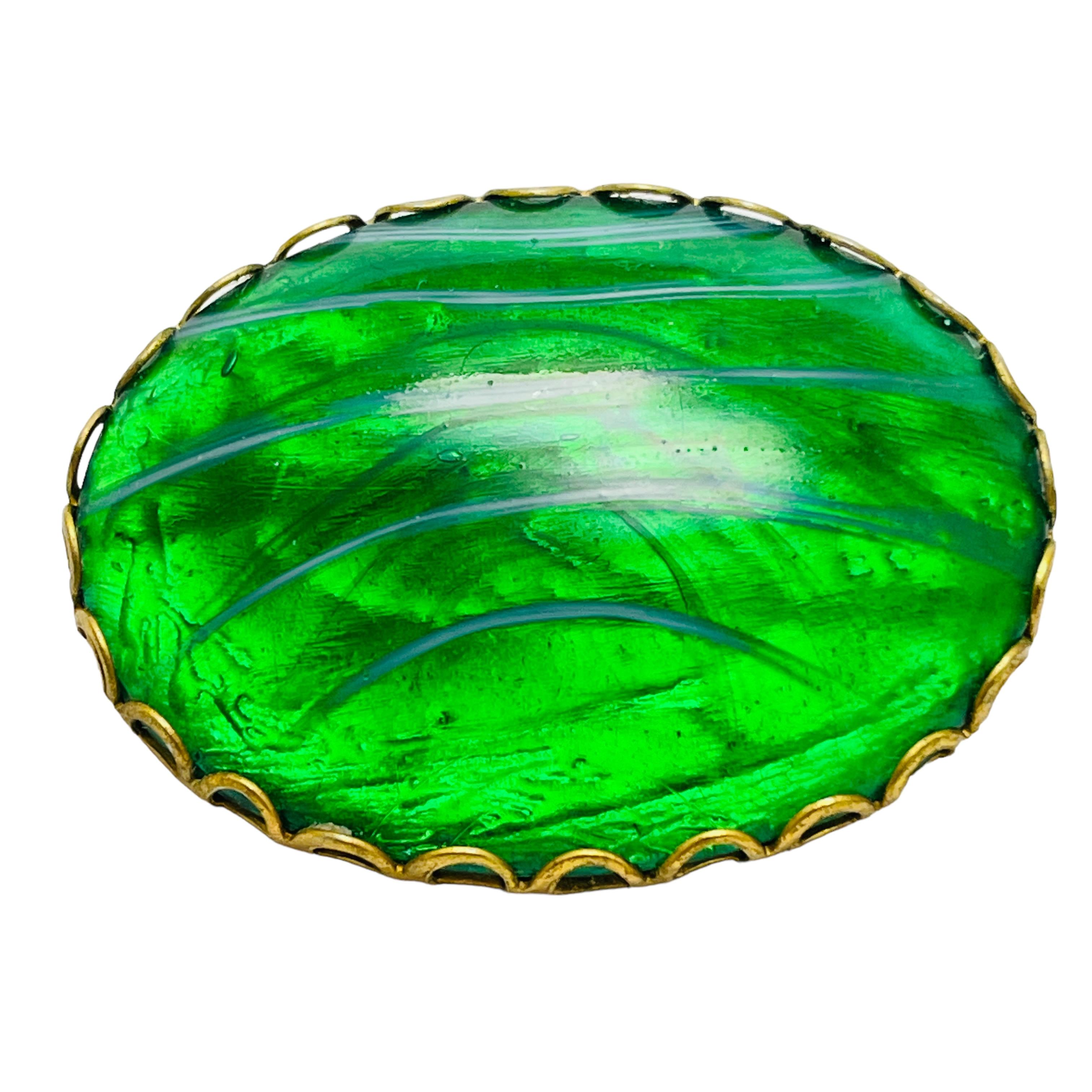 MIRIAM HASKELL broche de diseño vintage de cristal verde dorado firmado