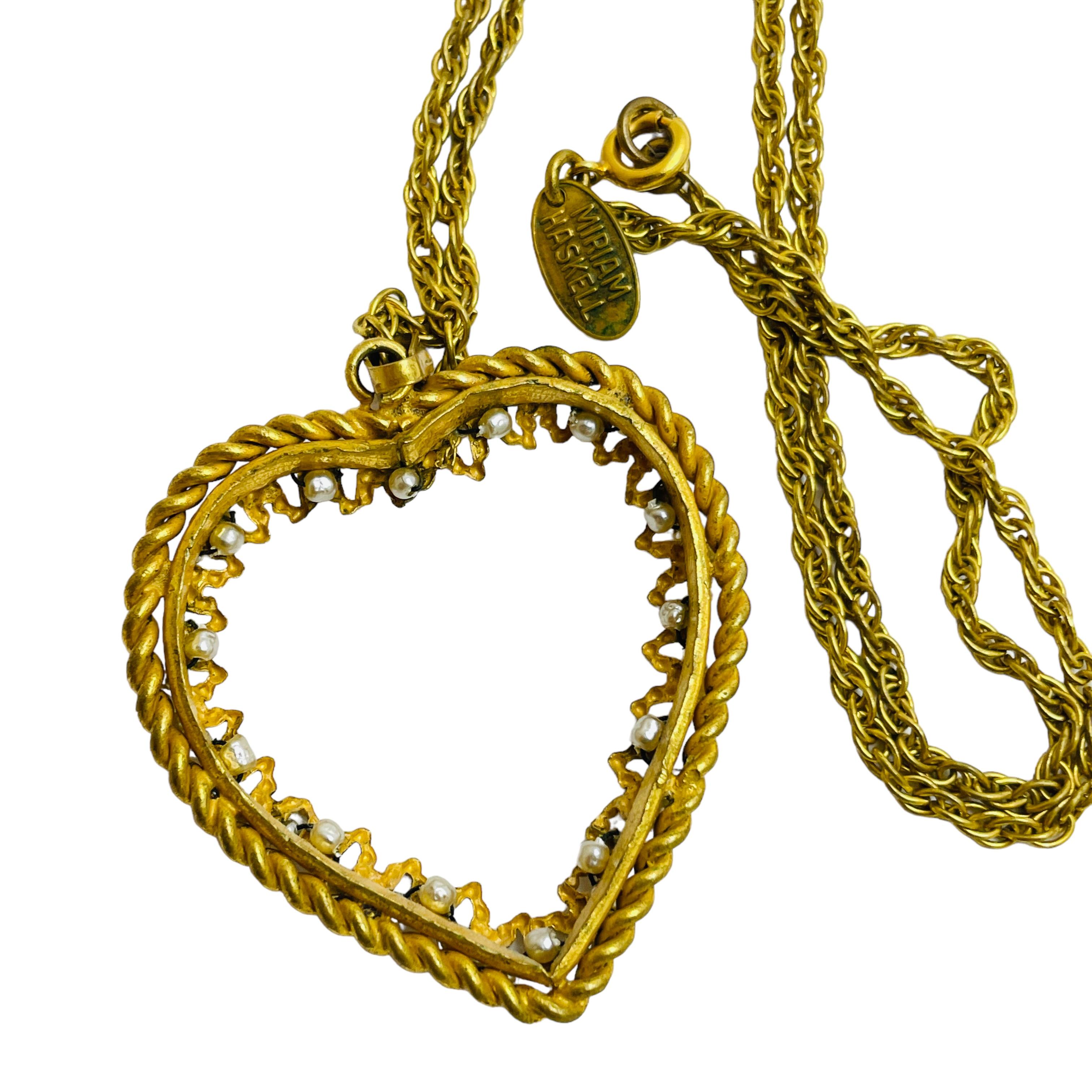 Miriam Haskell, collana firmata d'epoca con cuore di perle d'oro In condizioni buone in vendita a Palos Hills, IL