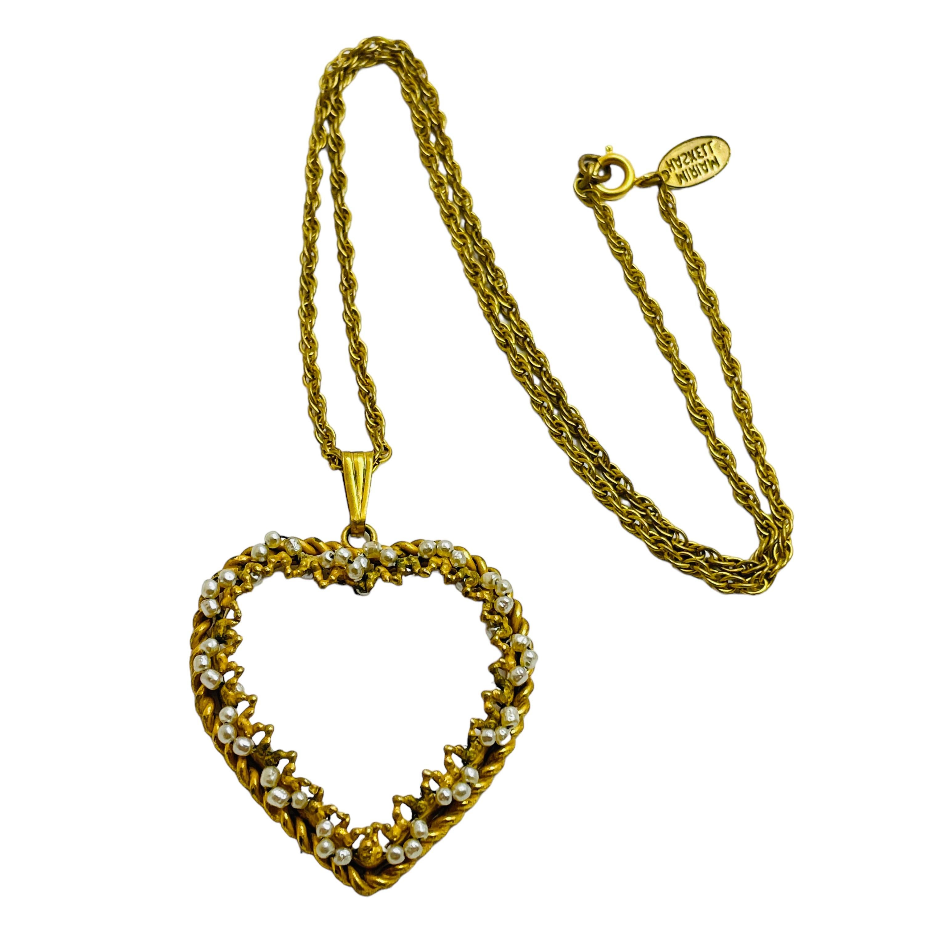 da uomo o donna Miriam Haskell, collana firmata d'epoca con cuore di perle d'oro in vendita
