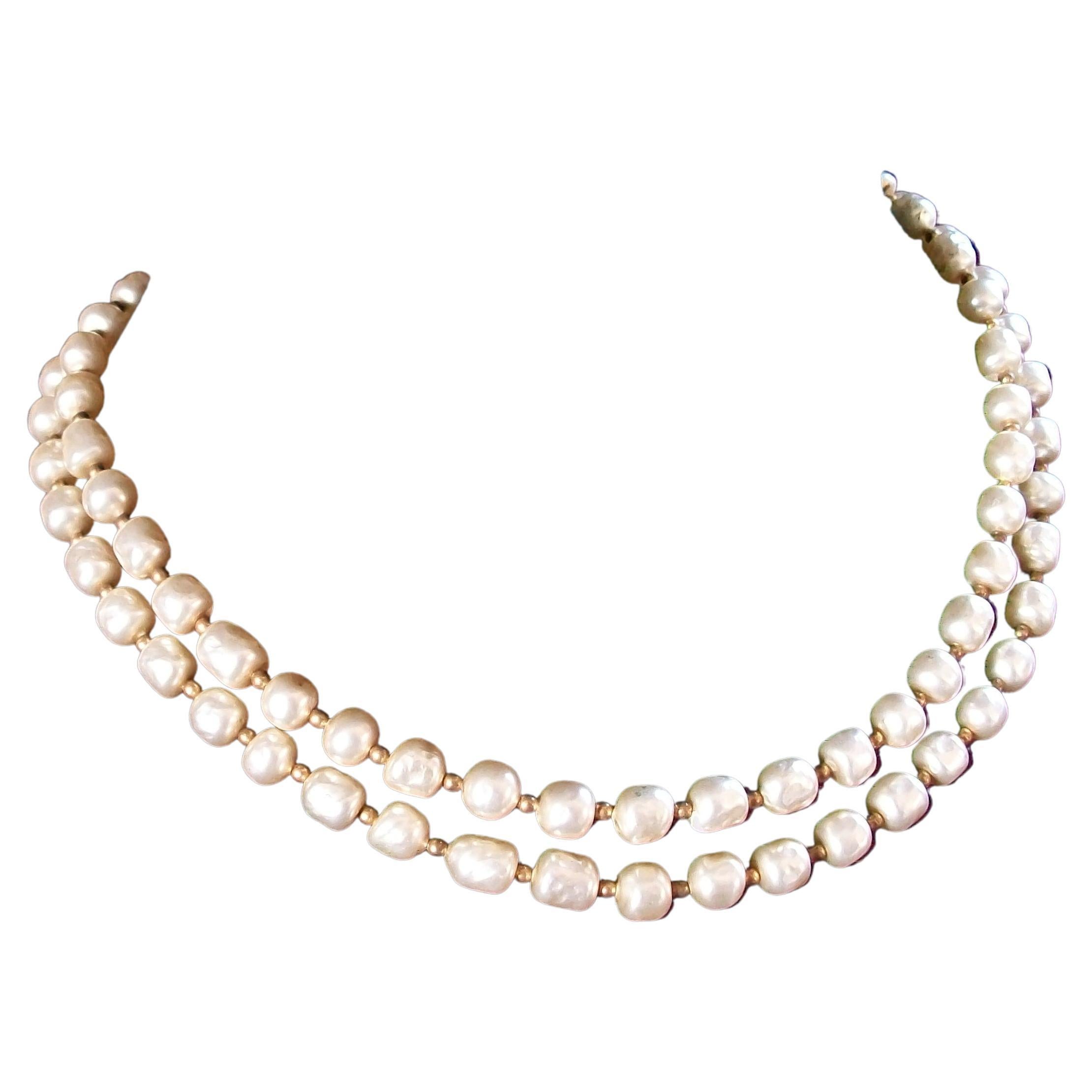 Miriam Haskell Style Faux Baroque Pearl & Bead Necklace, U.S, circa 1960s For Sale