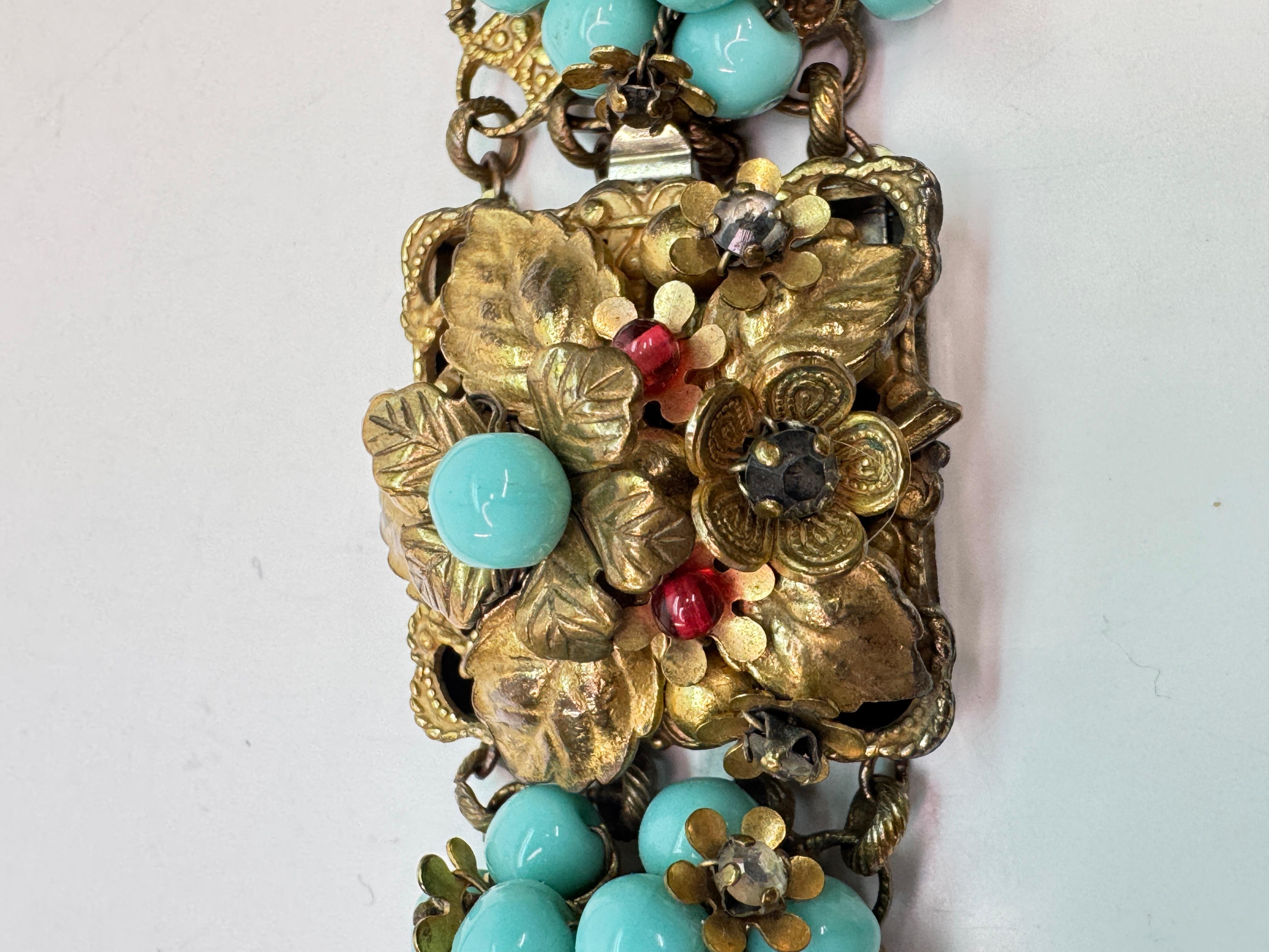 Miriam Haskell Turquoise Glass Bead Multi-Strand Necklace 4
