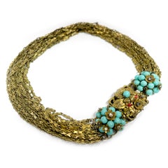 Miriam Haskell Turquoise Glass Bead Multi-Strand Necklace