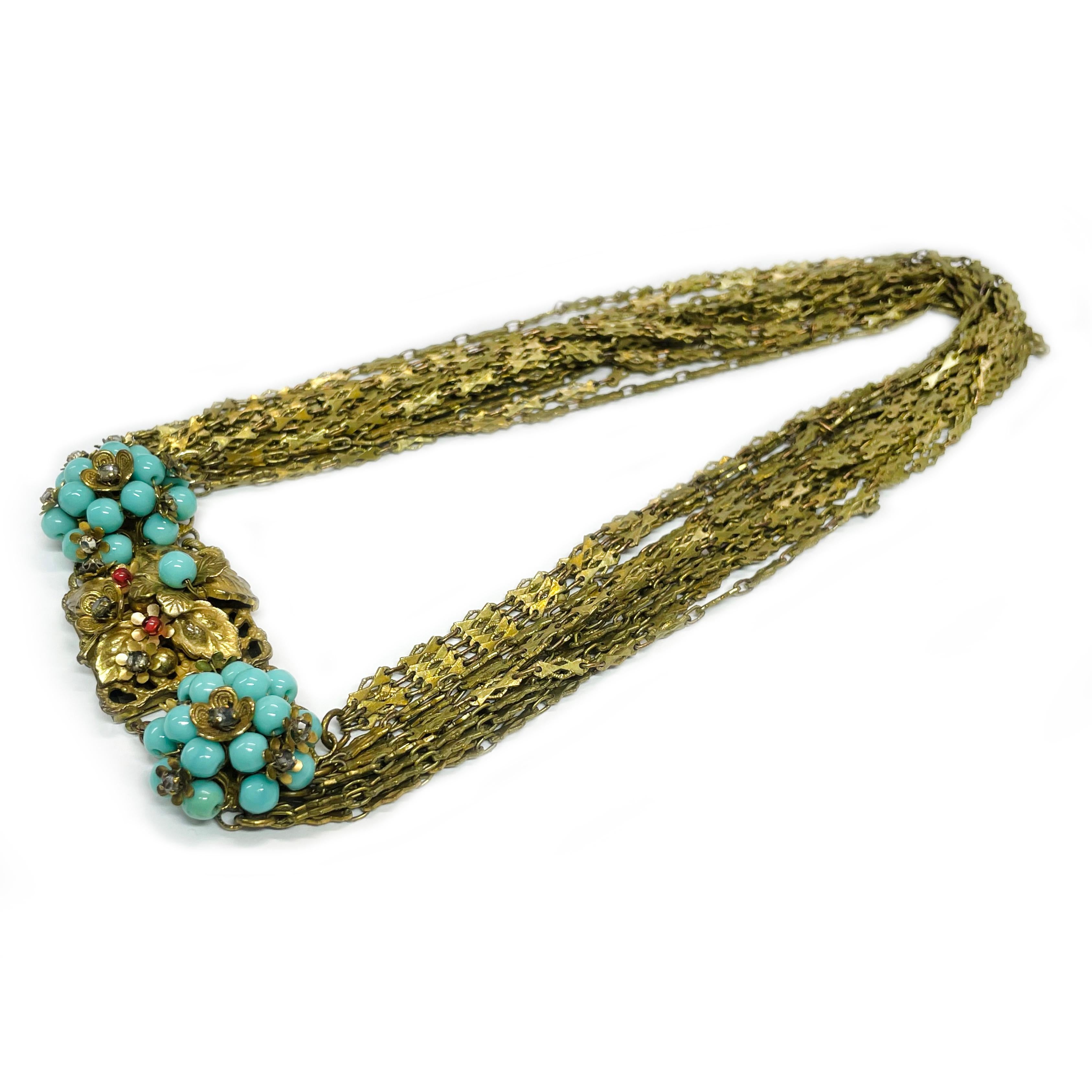 Miriam Haskell, collier de perles en verre turquoise à plusieurs rangs Unisexe en vente