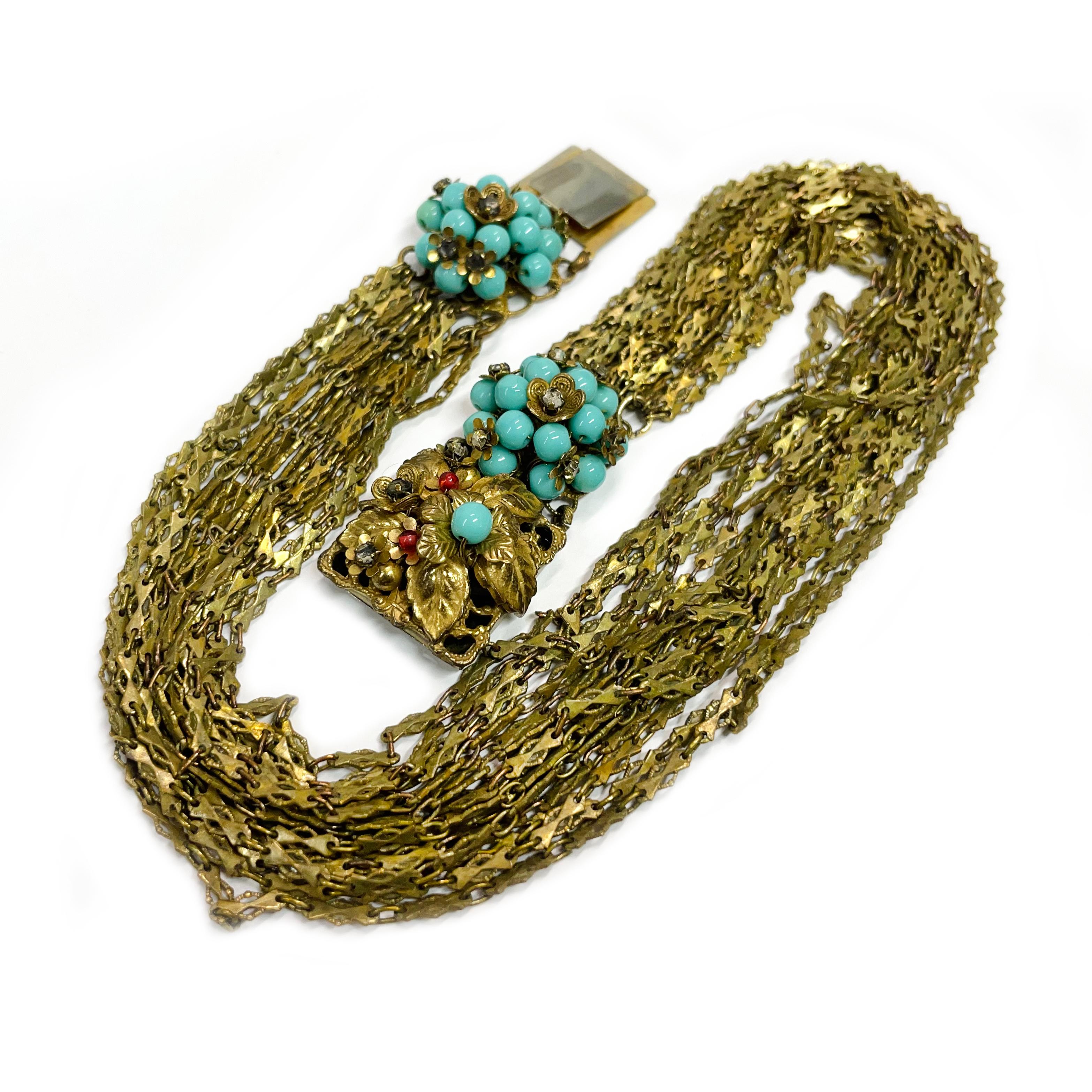 Miriam Haskell, collier de perles en verre turquoise à plusieurs rangs en vente 1