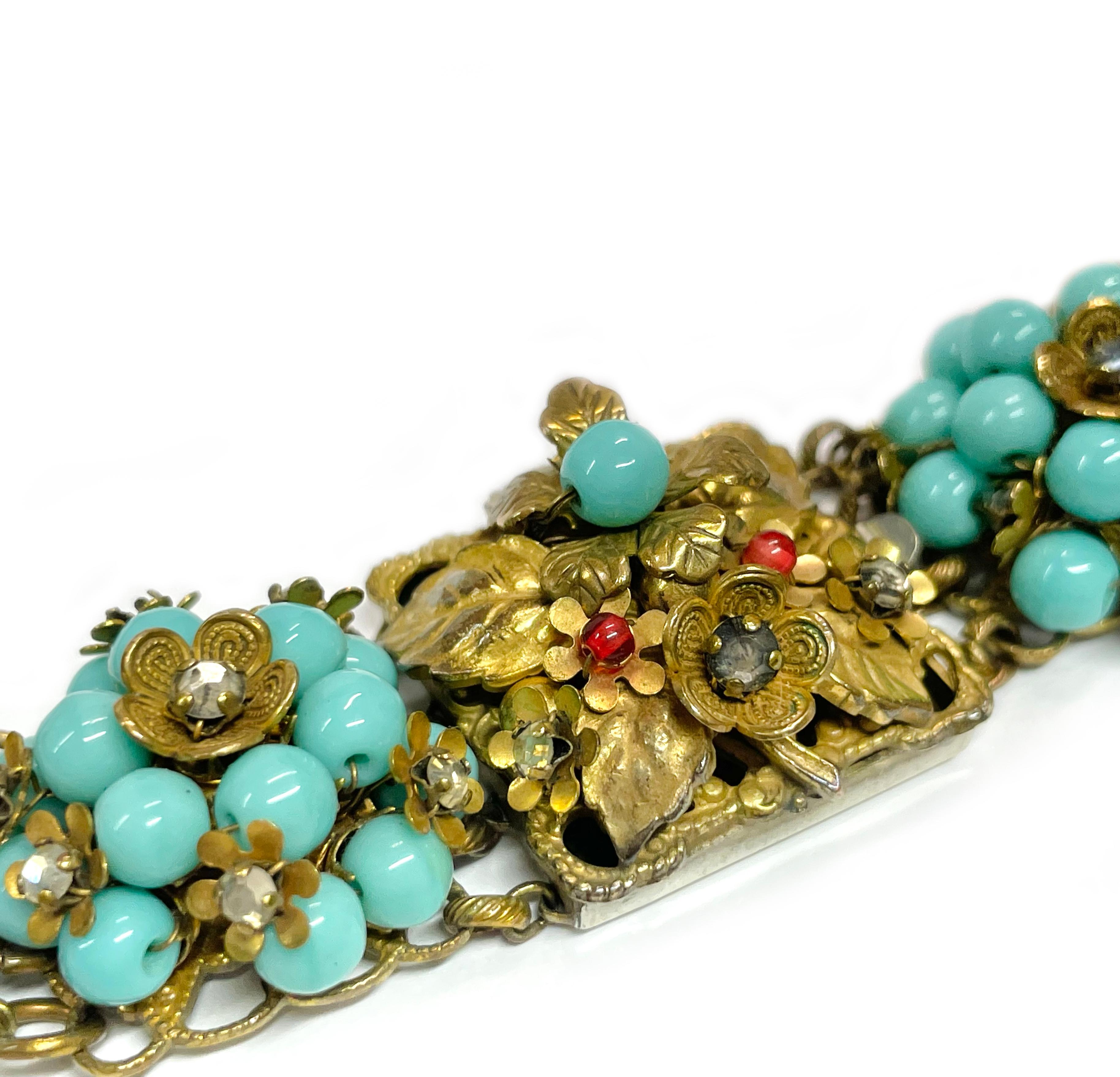 Miriam Haskell, collier de perles en verre turquoise à plusieurs rangs en vente 2