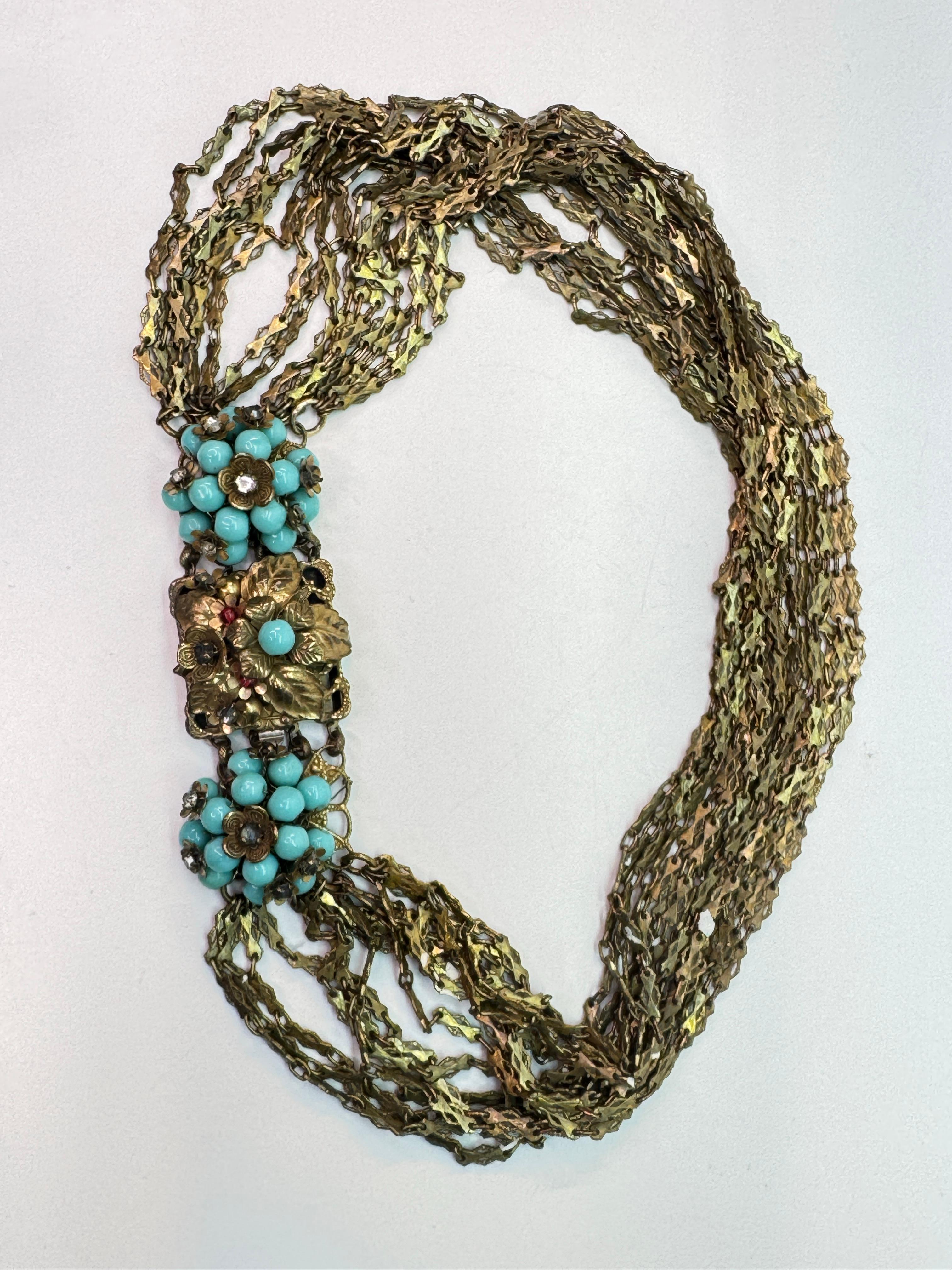 Miriam Haskell Turquoise Glass Bead Multi-Strand Necklace 2