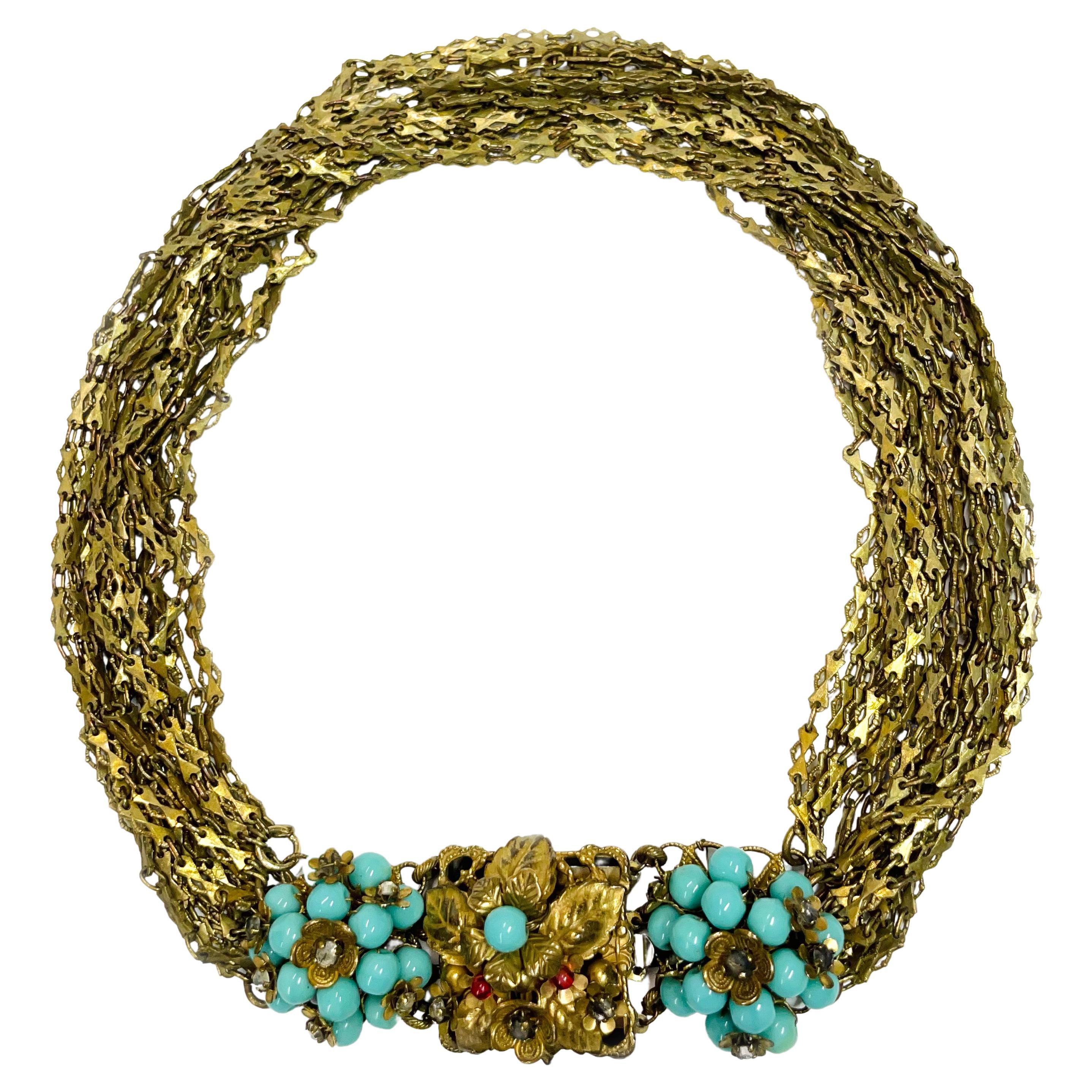 Miriam Haskell, collier de perles en verre turquoise à plusieurs rangs