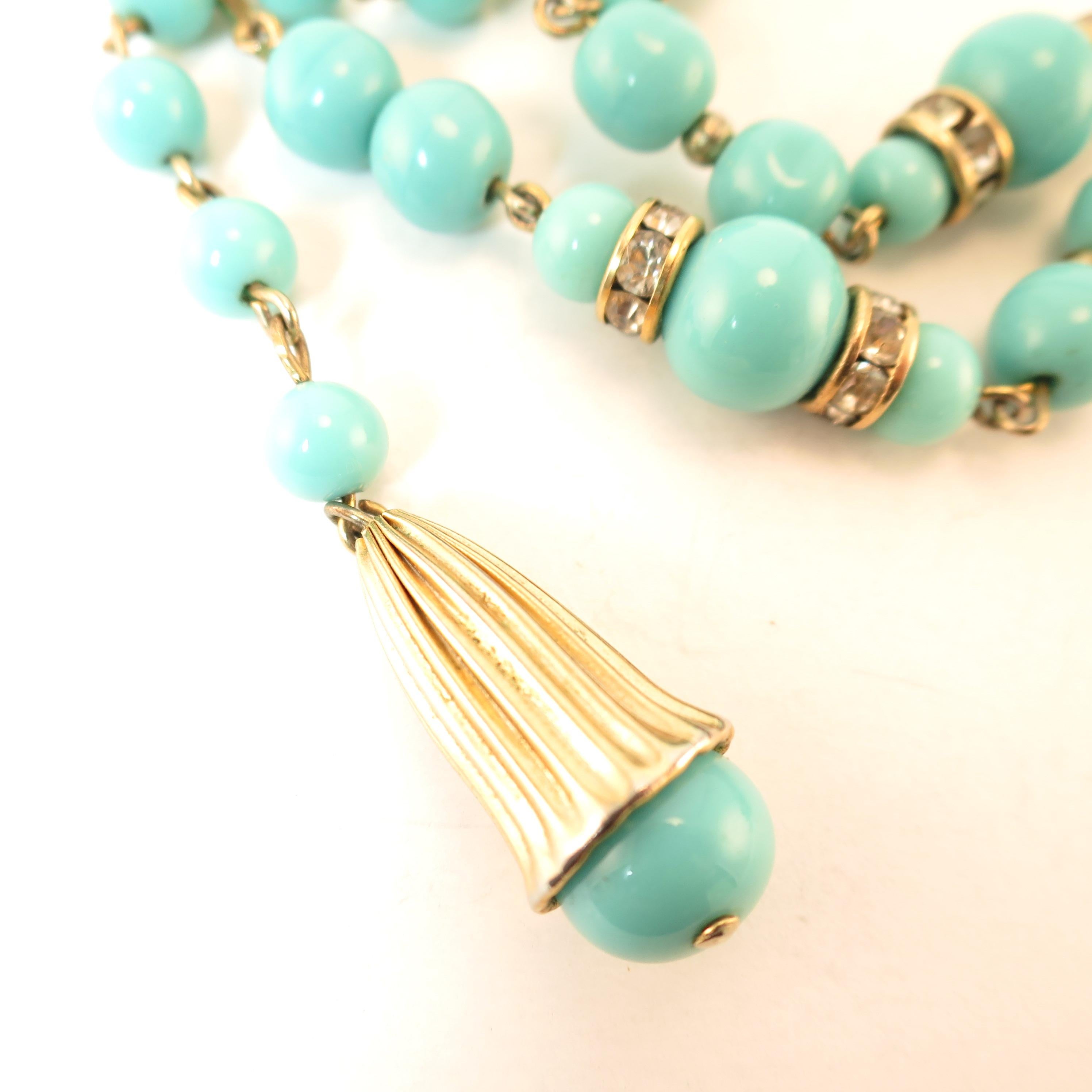 Miriam Haskell Turquoise Glass Necklace & Bracelet Set, Made in Germany 1950s For Sale 7