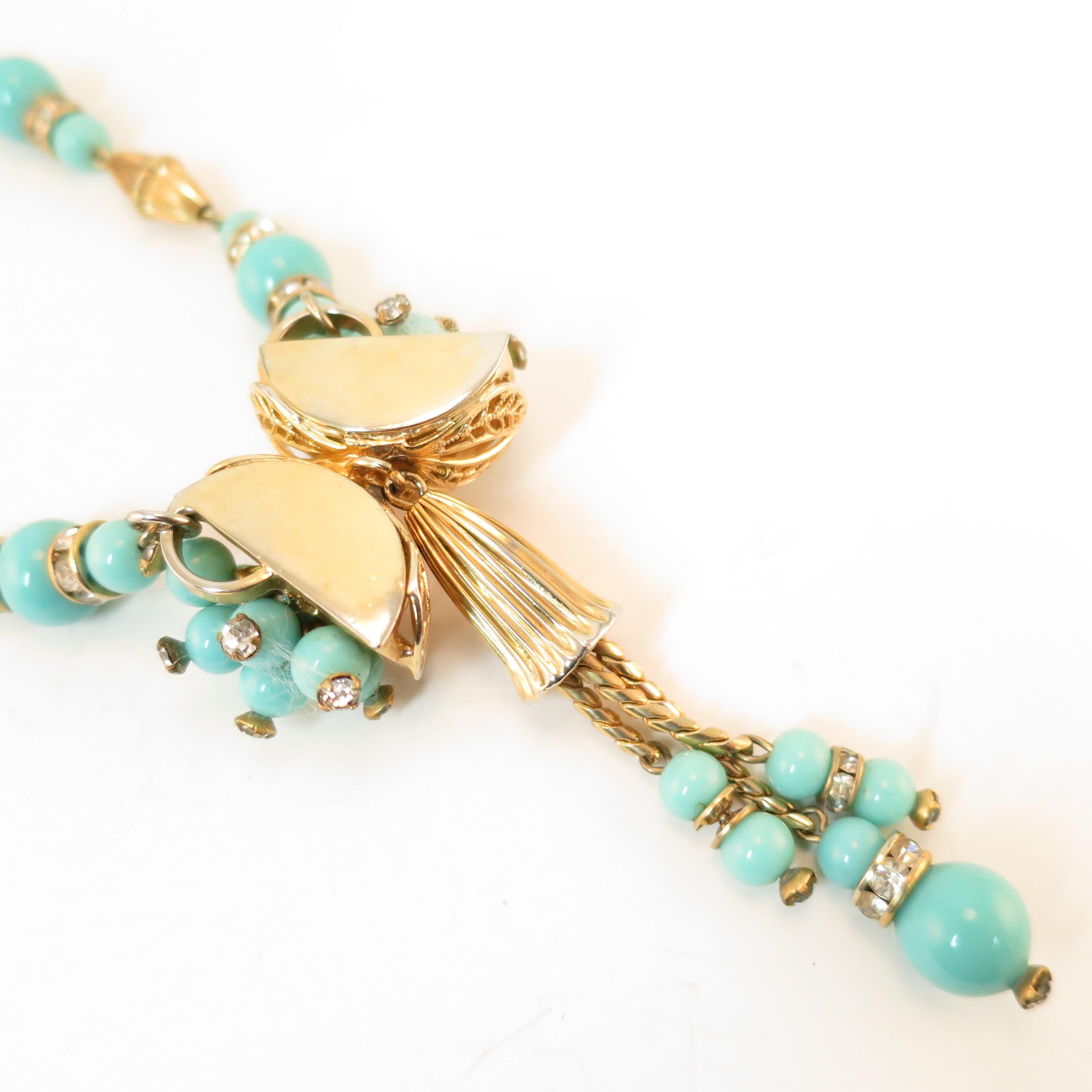 Miriam Haskell Turquoise Glass Necklace & Bracelet Set, Made in Germany 1950s For Sale 8