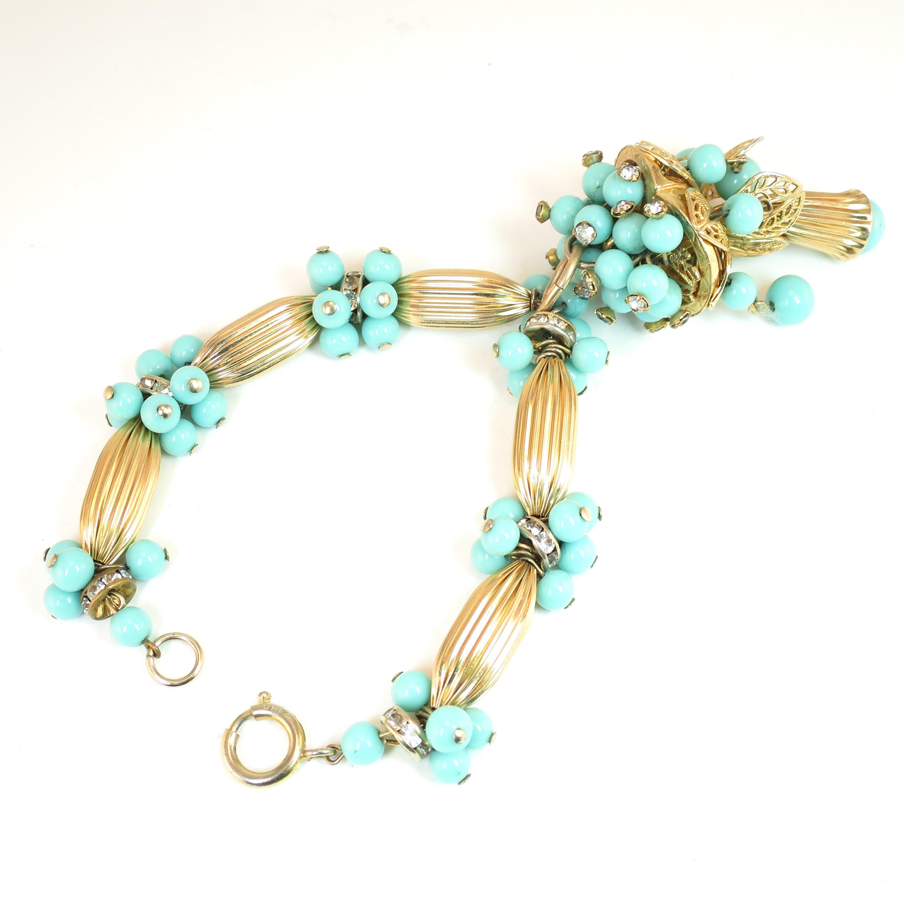 Miriam Haskell Turquoise Glass Necklace & Bracelet Set, Made in Germany 1950s For Sale 10