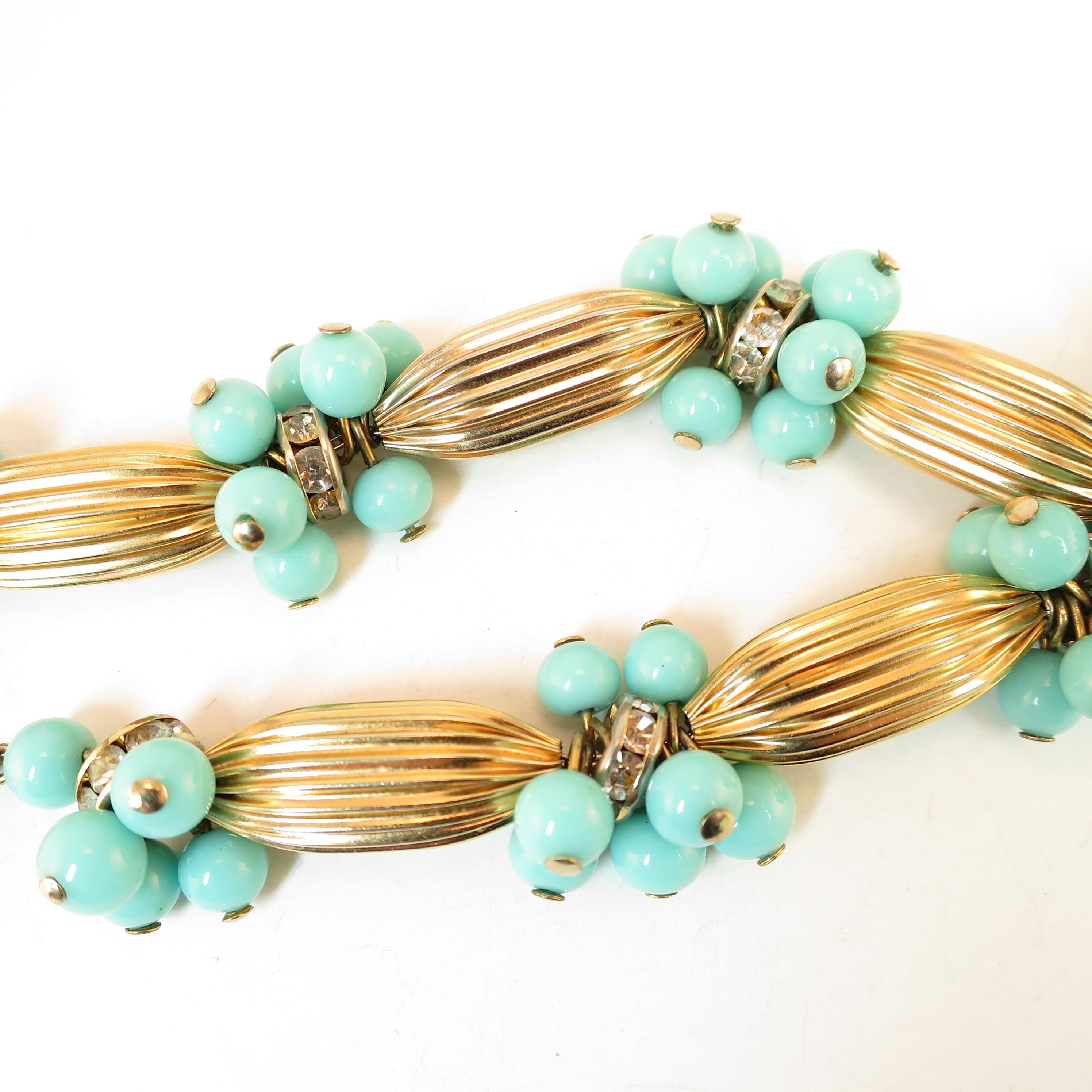 Miriam Haskell Turquoise Glass Necklace & Bracelet Set, Made in Germany 1950s For Sale 13