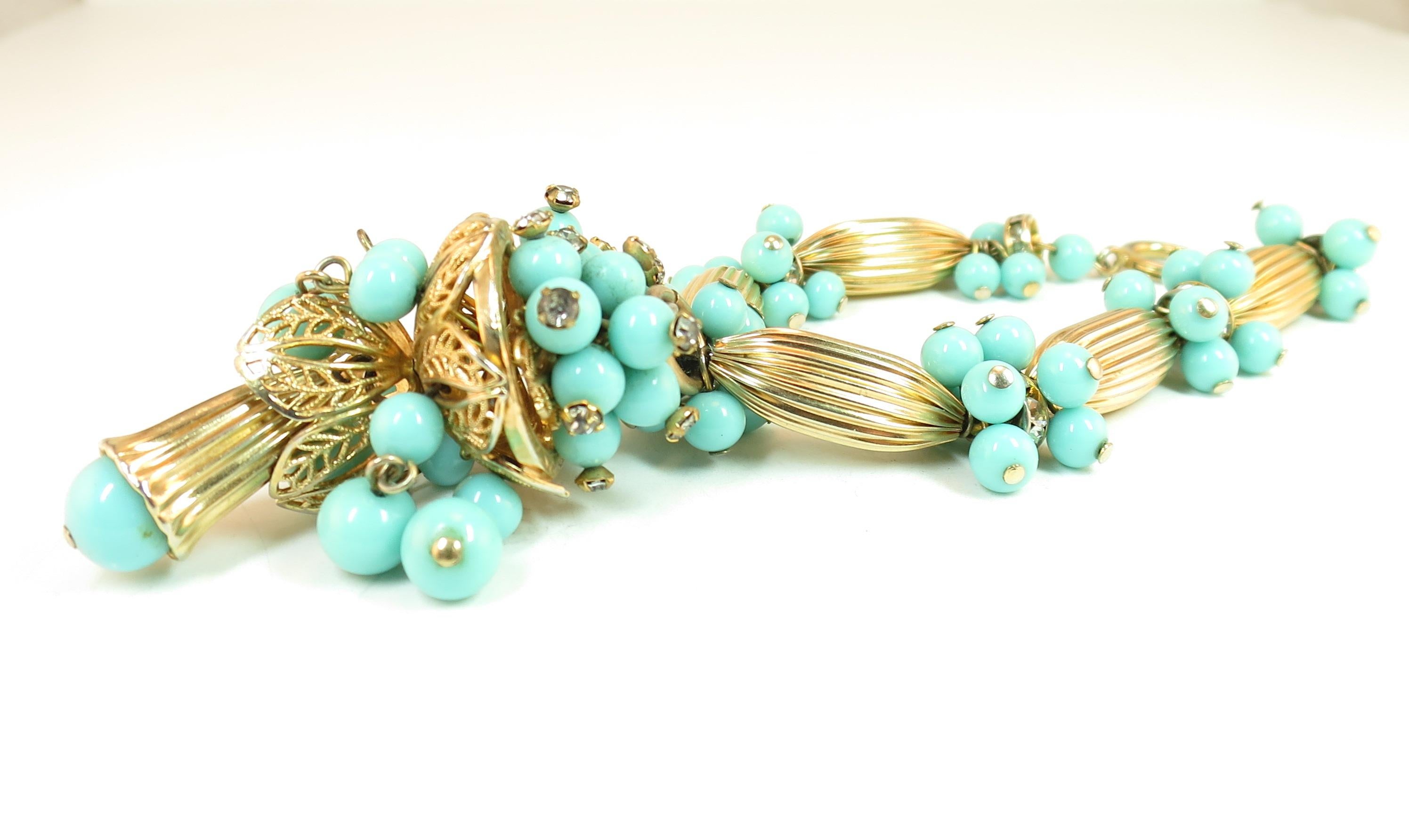 Miriam Haskell Turquoise Glass Necklace & Bracelet Set, Made in Germany 1950s For Sale 14