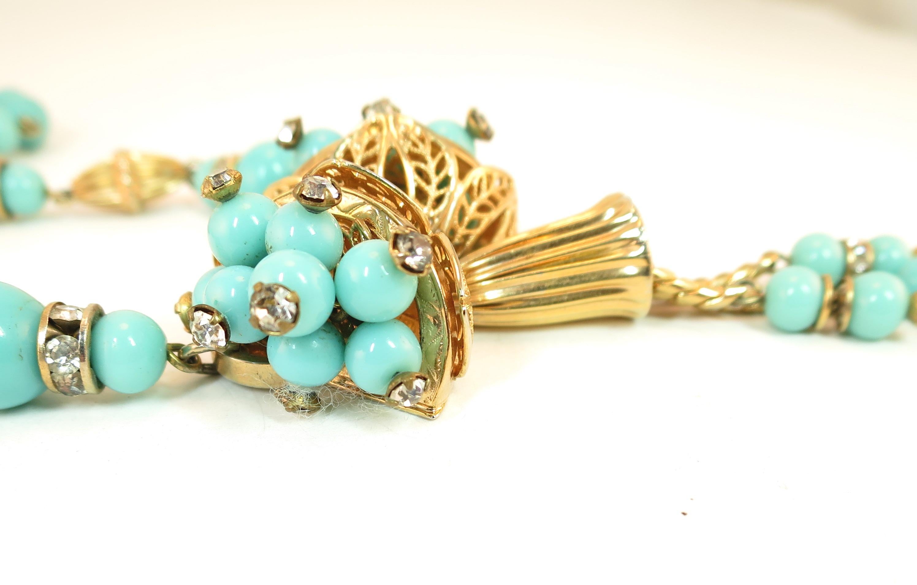 Miriam Haskell Turquoise Glass Necklace & Bracelet Set, Made in Germany 1950s For Sale 3