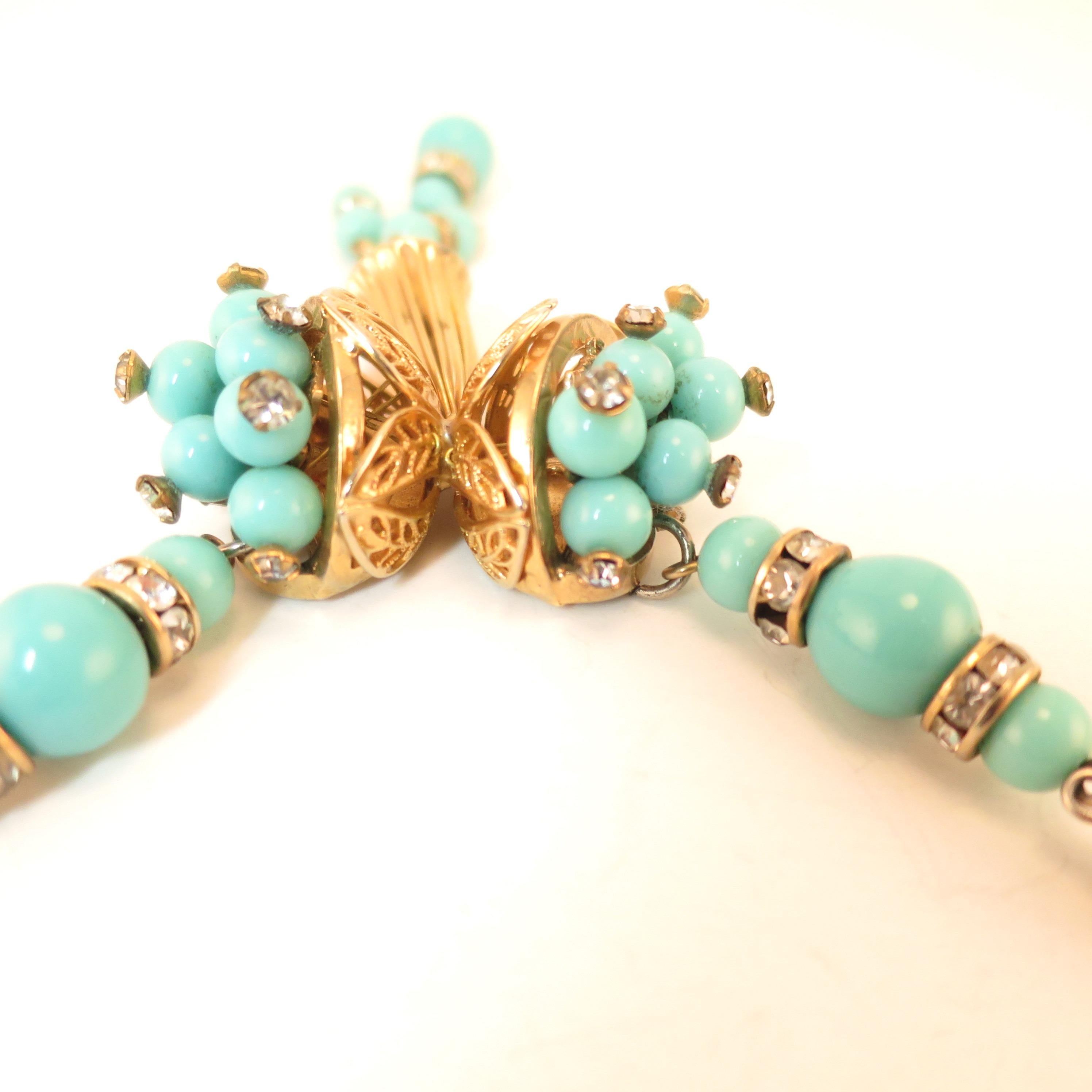 Miriam Haskell Turquoise Glass Necklace & Bracelet Set, Made in Germany 1950s For Sale 4