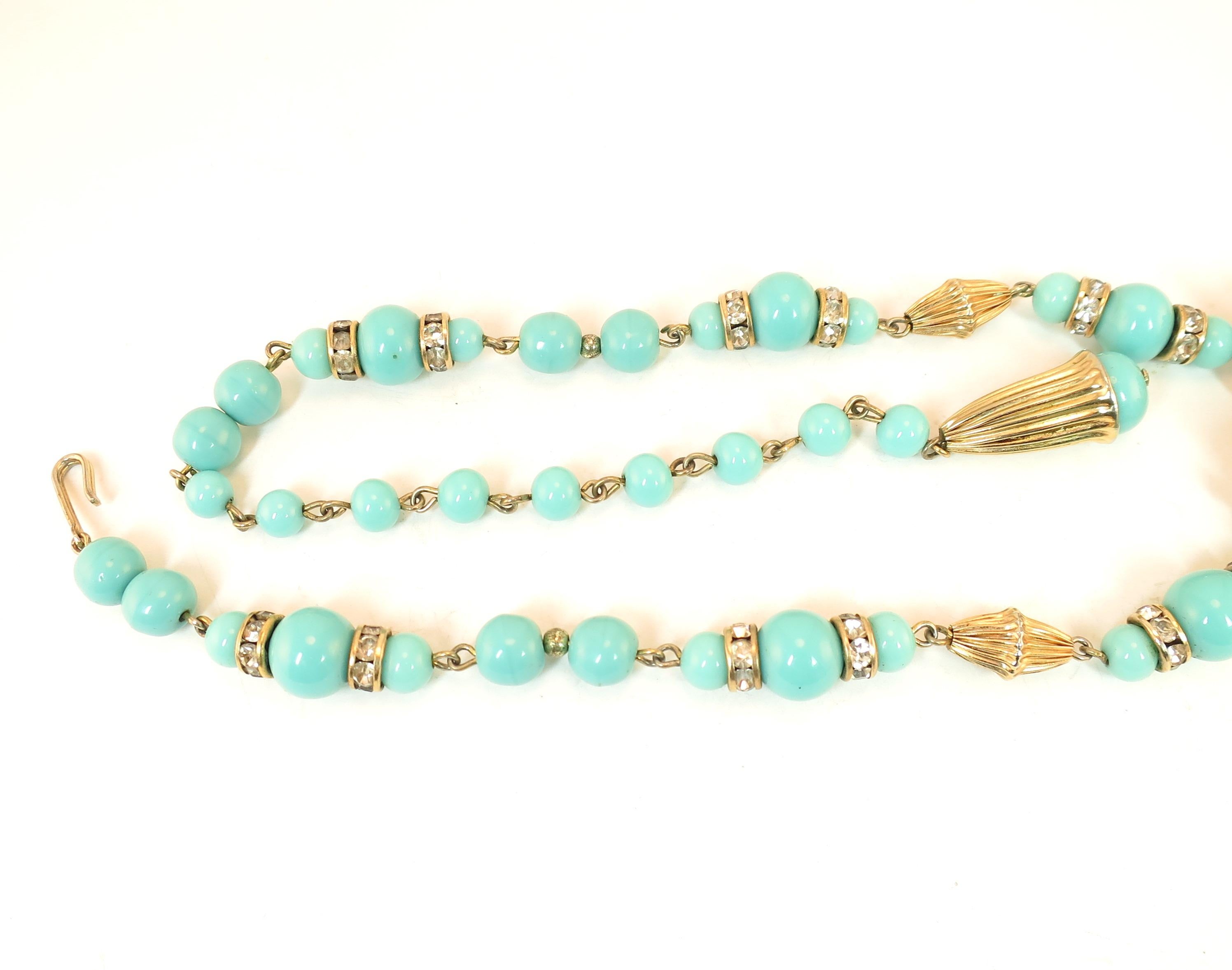 Miriam Haskell Turquoise Glass Necklace & Bracelet Set, Made in Germany 1950s For Sale 5
