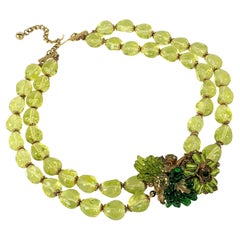 Miriam Haskell Pate De Verre Halskette und Ohrringe aus Vaselineglas und Pate De Verre
