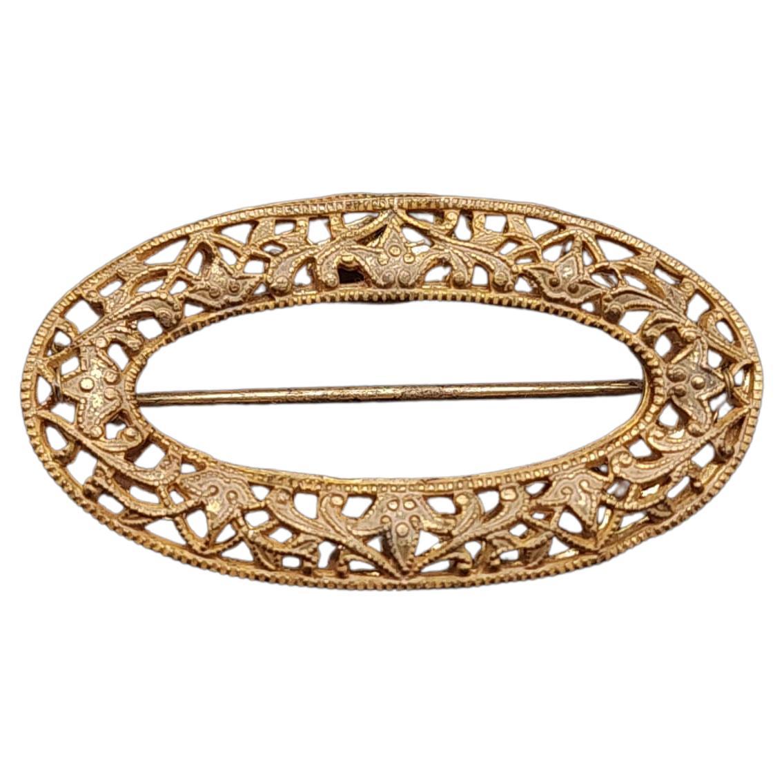 Miriam Haskell Victorian-Inspired Vintage Pin Brooch, Open Center, Gold Finish For Sale