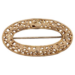 Miriam Haskell Victorian-Inspired Vintage Pin Brooch, Open Center, Gold Finish