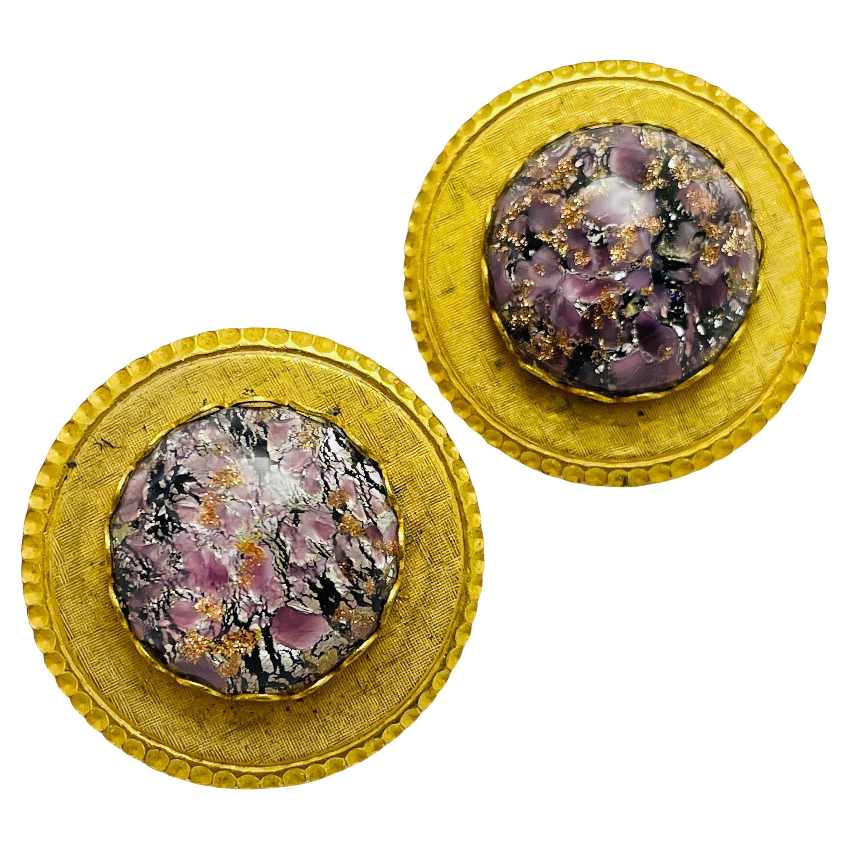 MIRIAM HASKELL vintage gold glass designer earrings For Sale