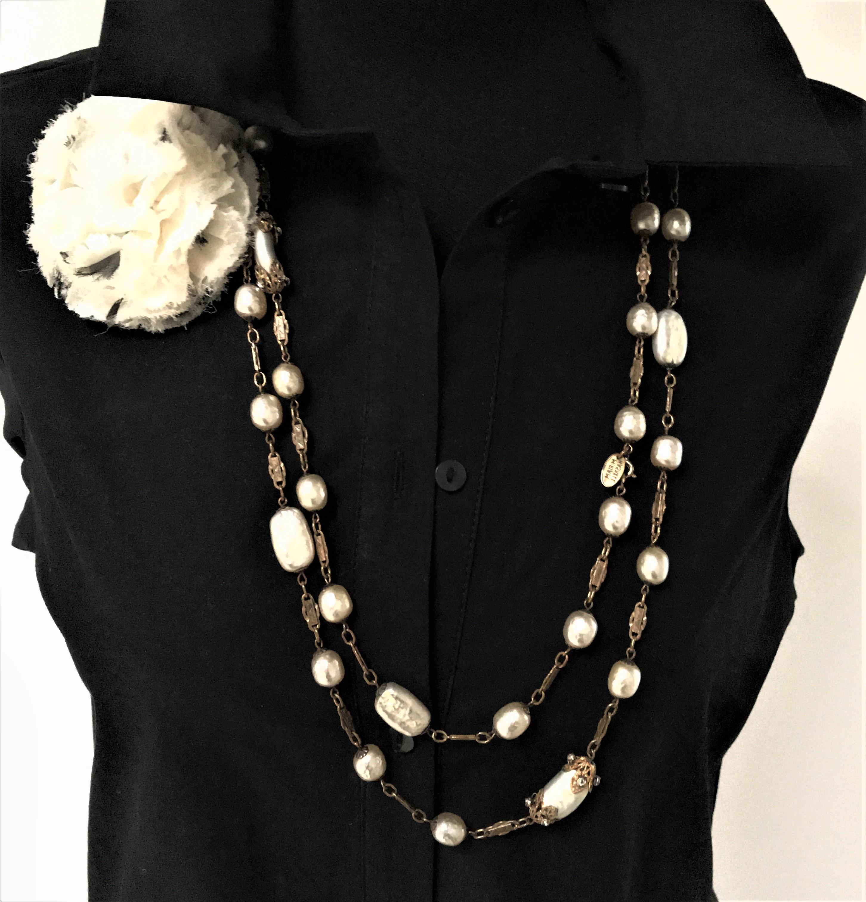 Artist Miriam Haskell vintage long pearl Necklace 1950s For Sale