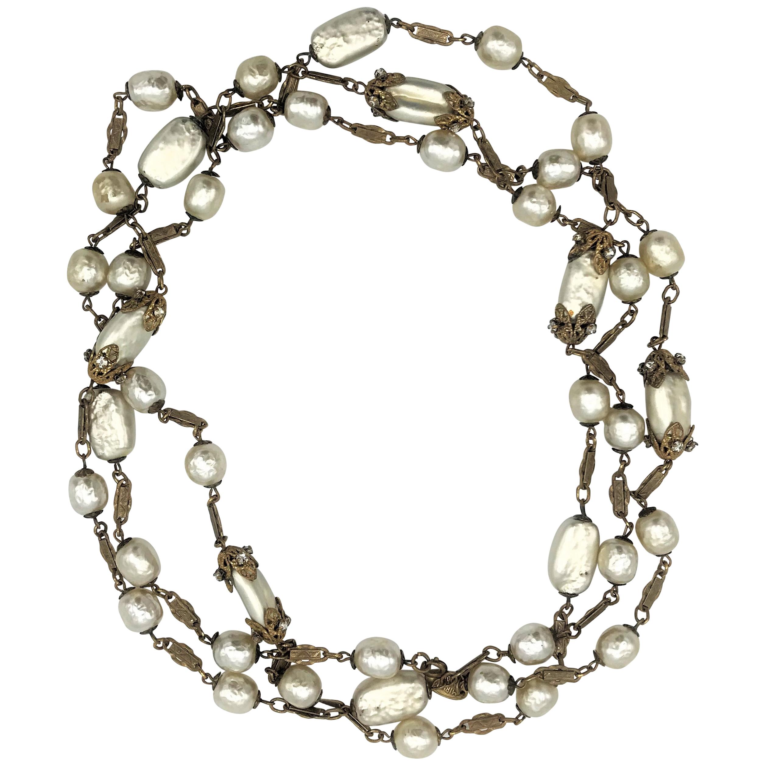 Miriam Haskell vintage long pearl Necklace 1950s For Sale