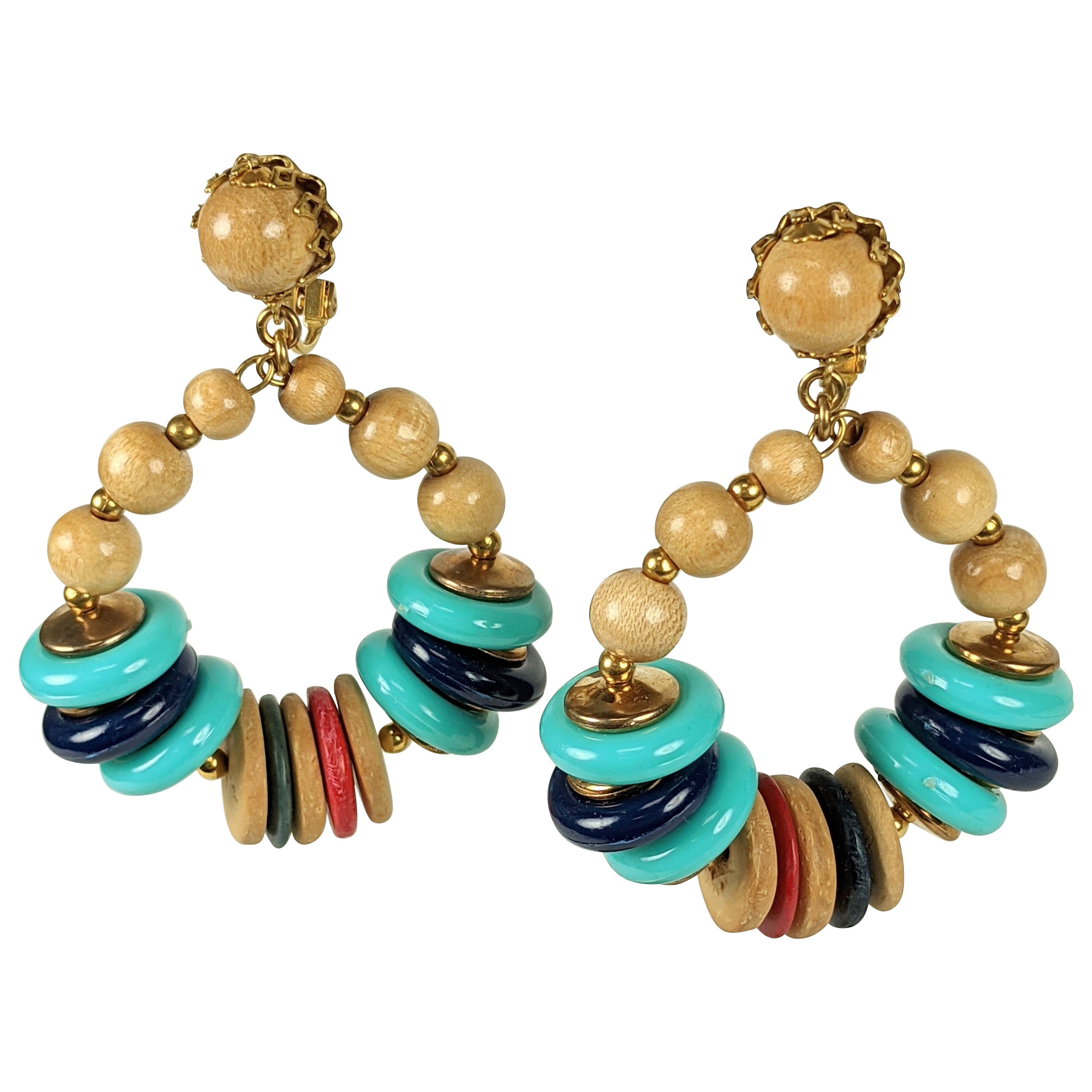 Miriam Haskell Wood Hoop Earrings