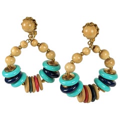 Miriam Haskell Boucles d'oreilles cerceau bois