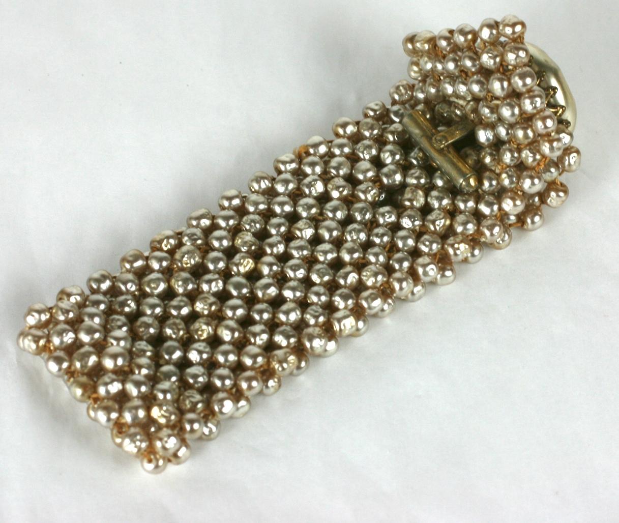 Retro Miriam Haskell Woven Pearl Shirt Cuff Bracelet For Sale