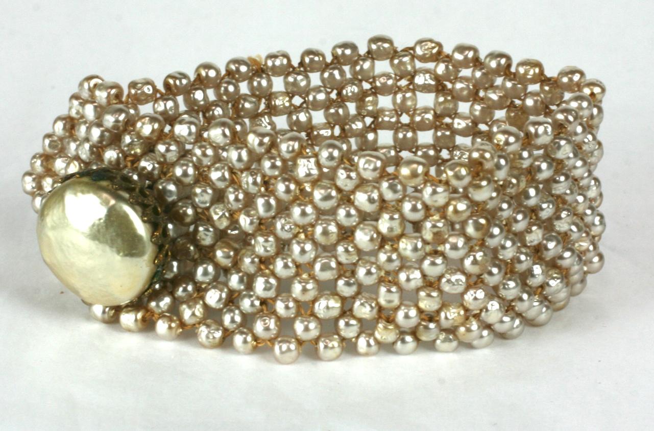Miriam Haskell Woven Pearl Shirt Cuff Bracelet In Excellent Condition For Sale In New York, NY
