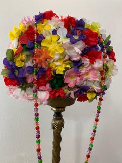 Miriam Lefcourt Summer Straw Handbag Completely Covered in Colorful Silk Flowers