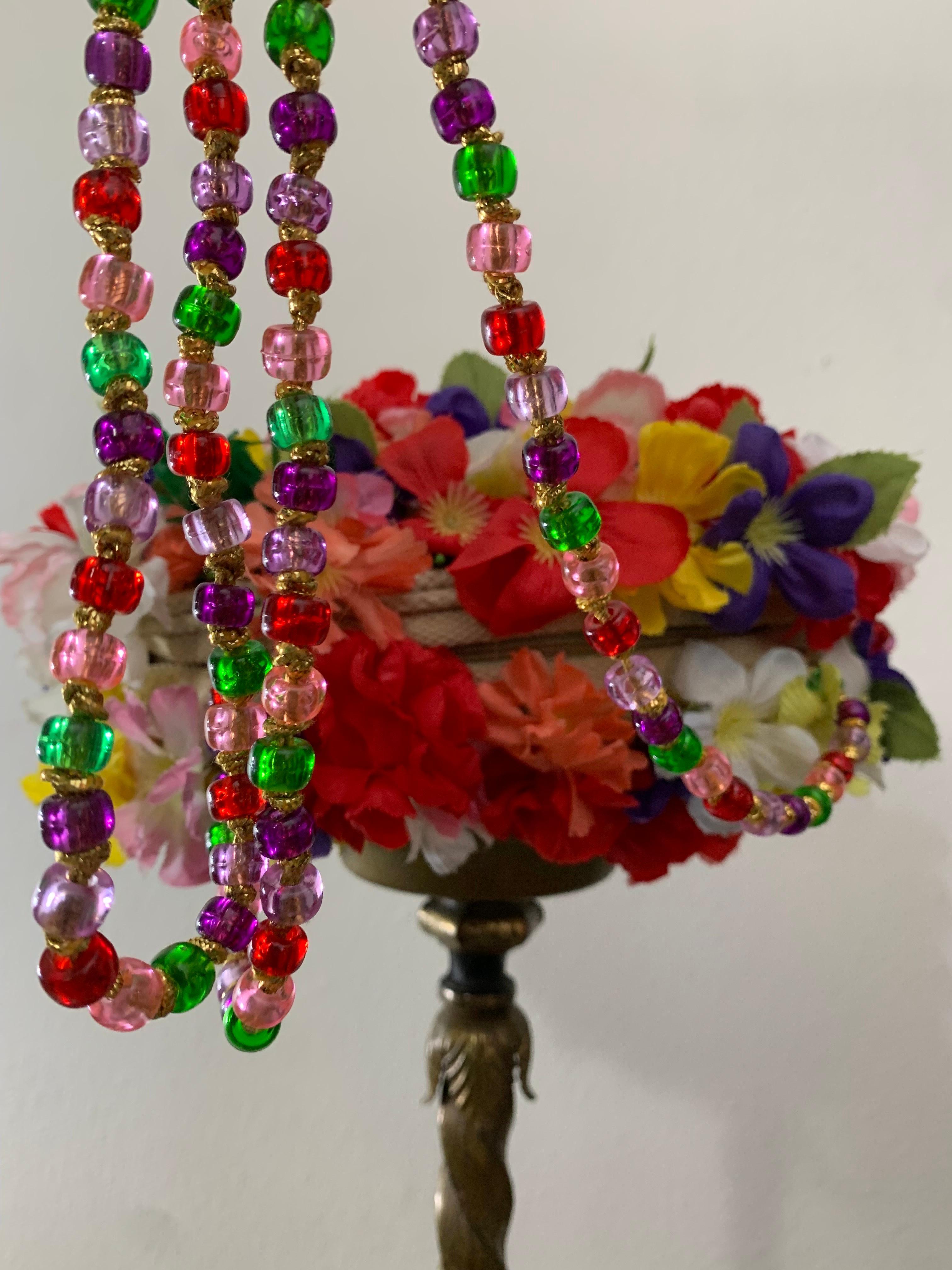 Miriam Lefcourt Summer Straw Handbag Completely Covered in Colorful Silk Flowers In Excellent Condition For Sale In Gresham, OR