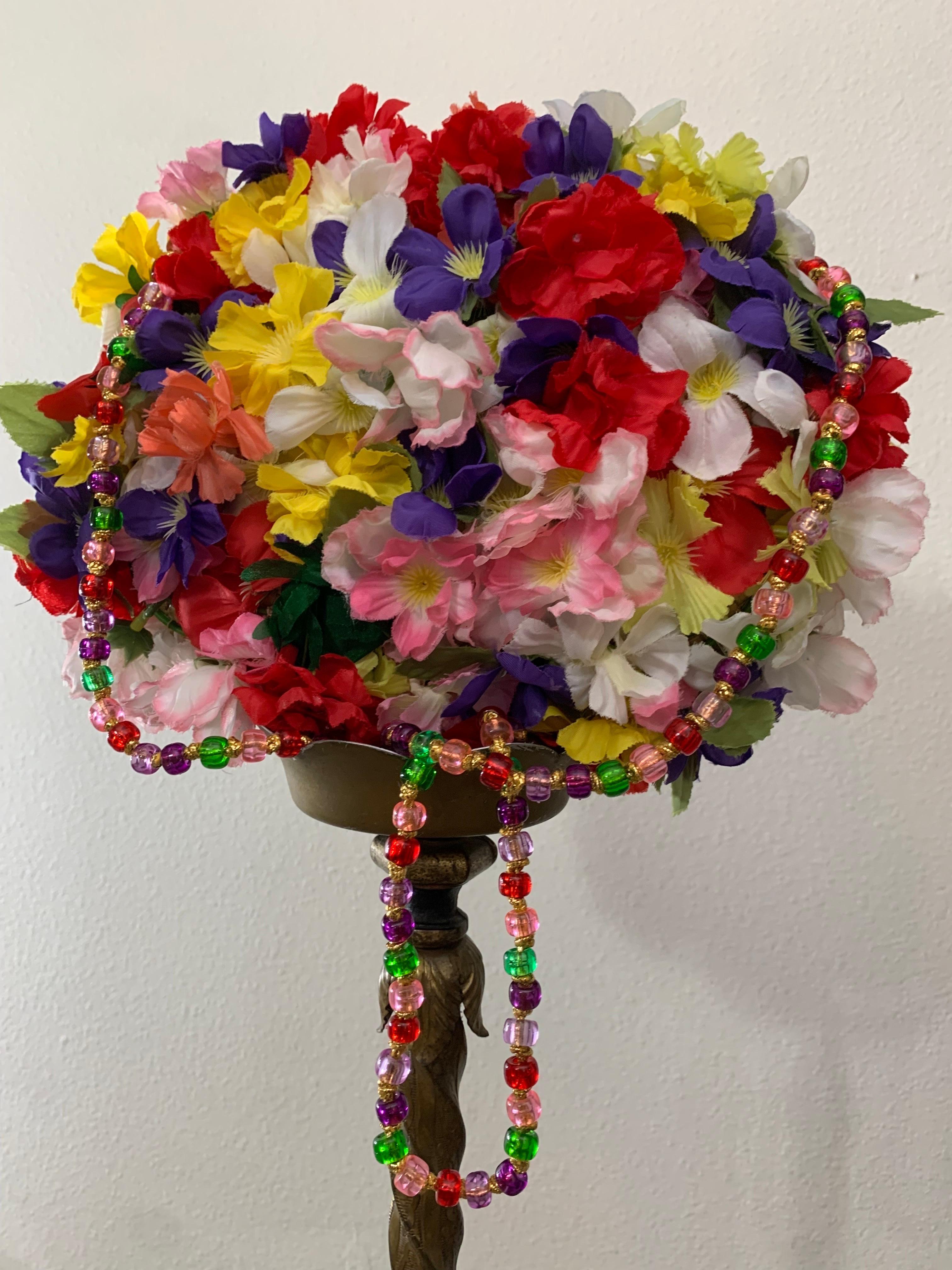 Women's Miriam Lefcourt Summer Straw Handbag Completely Covered in Colorful Silk Flowers For Sale