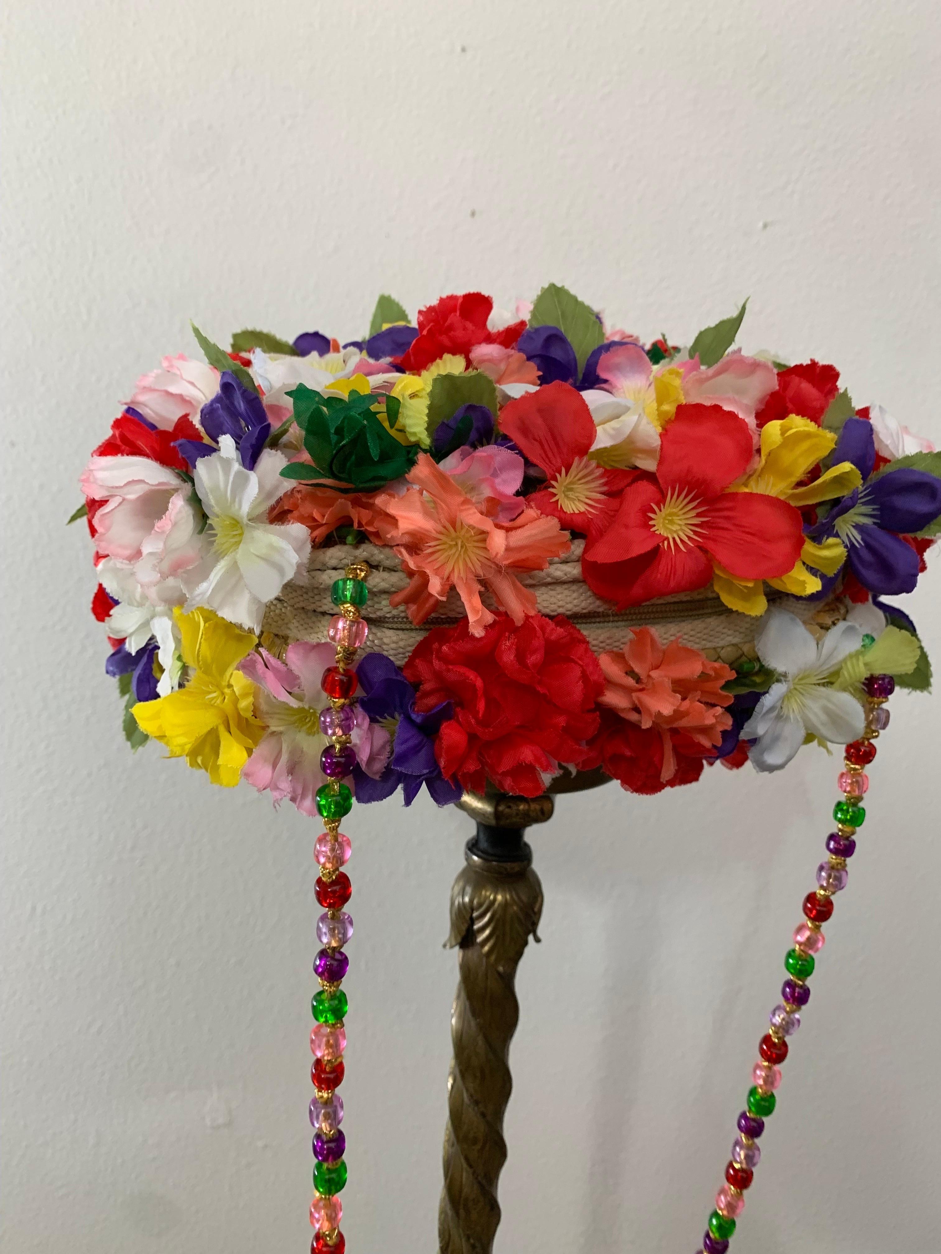 Miriam Lefcourt Summer Straw Handbag Completely Covered in Colorful Silk Flowers For Sale 1