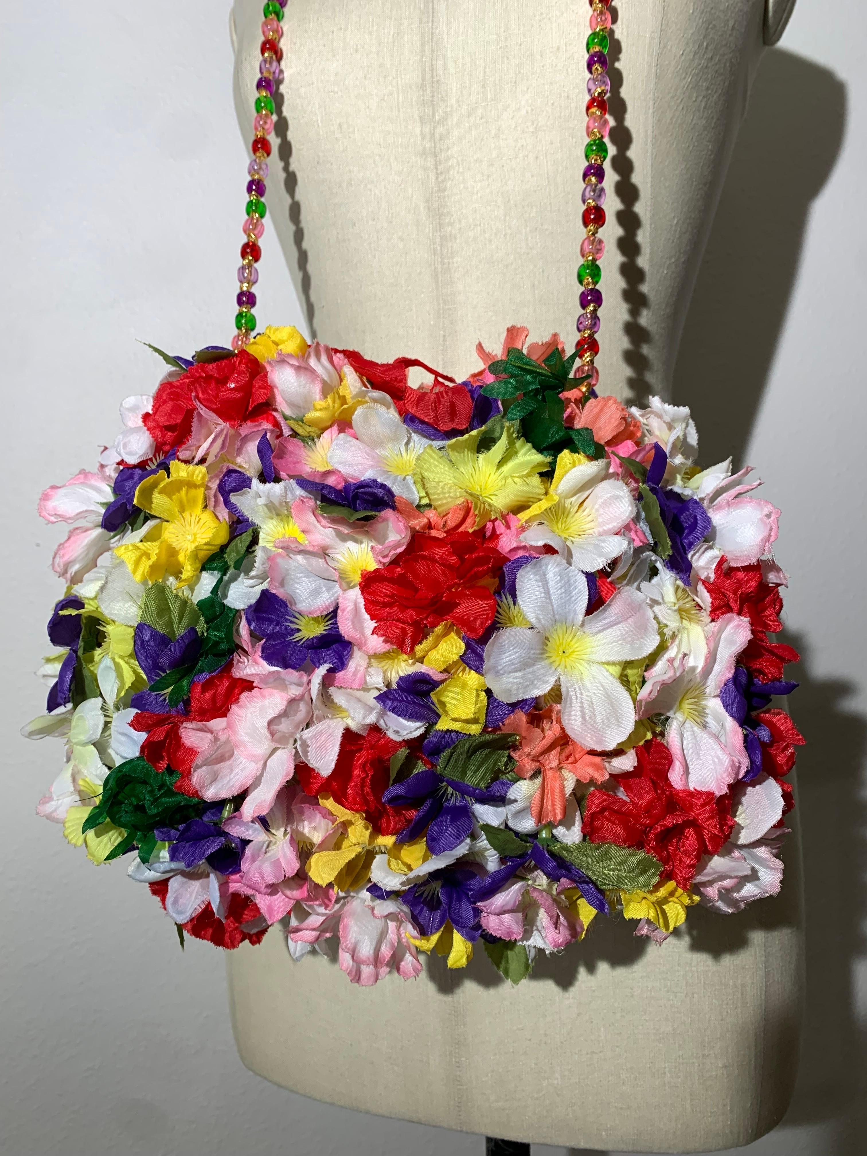 Miriam Lefcourt Summer Straw Handbag Completely Covered in Colorful Silk Flowers For Sale 2