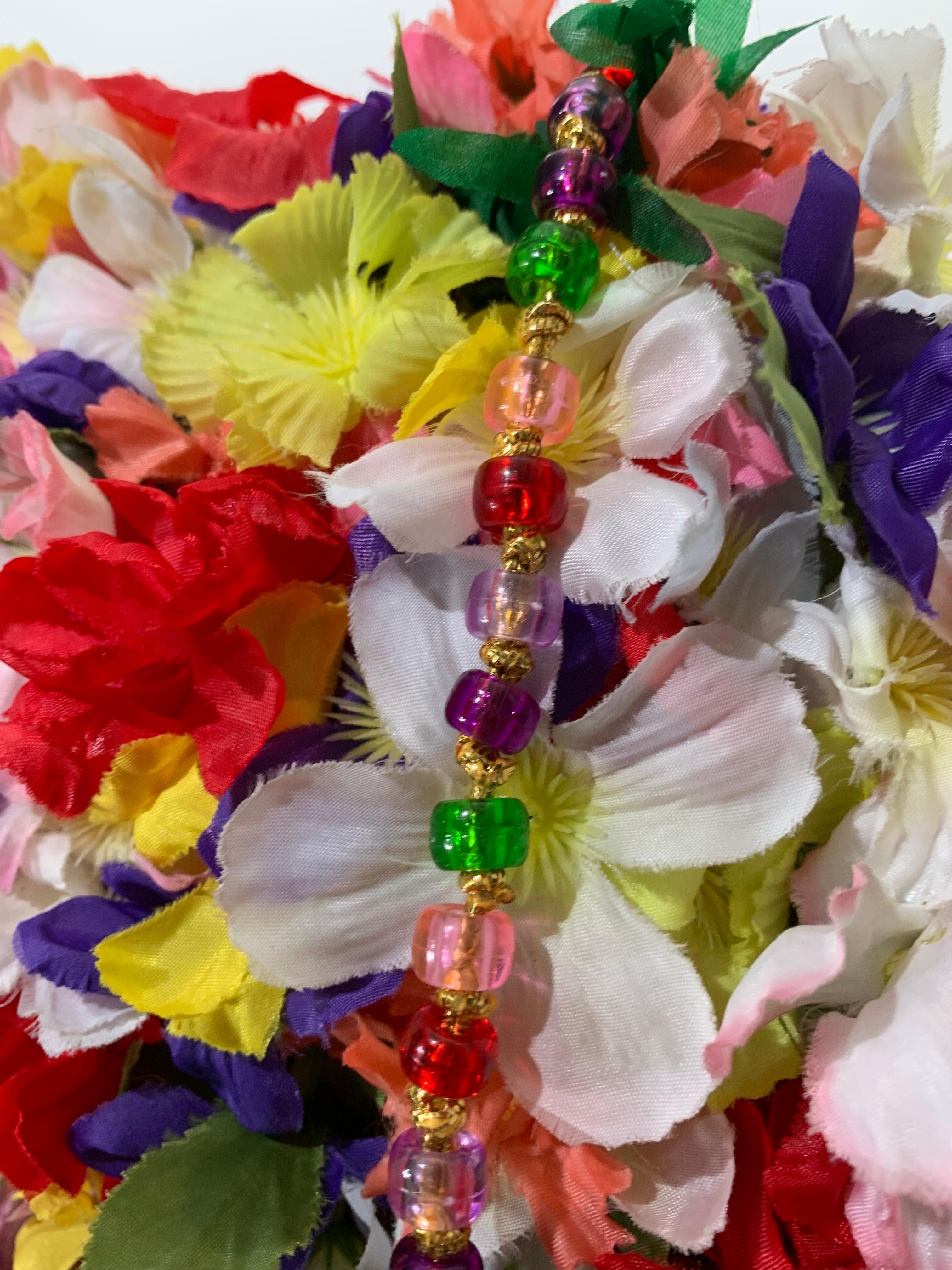 Miriam Lefcourt Summer Straw Handbag Completely Covered in Colorful Silk Flowers For Sale 3