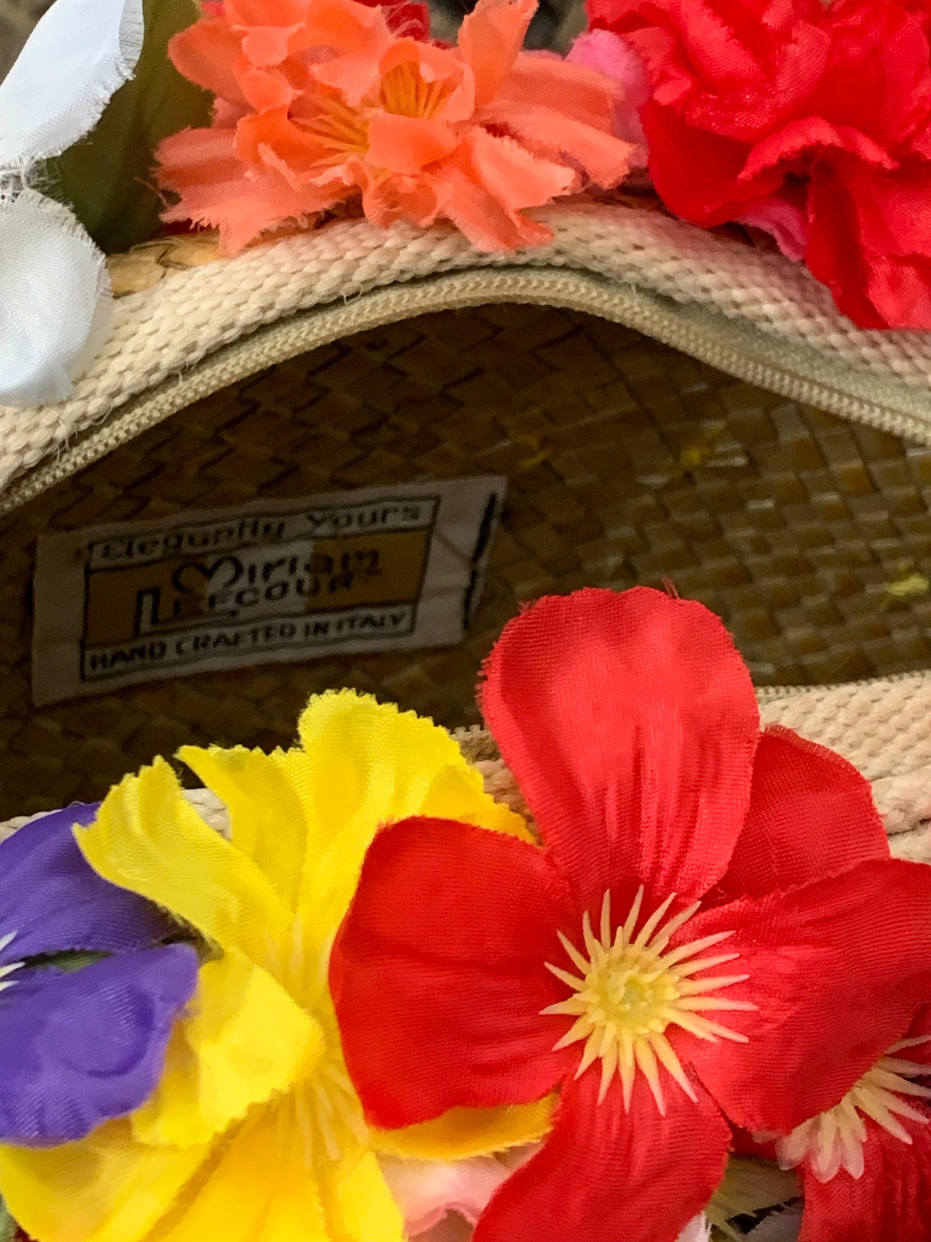 Miriam Lefcourt Summer Straw Handbag Completely Covered in Colorful Silk Flowers For Sale 4