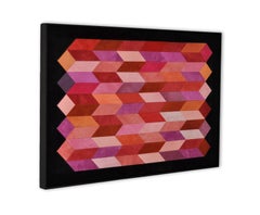 Contemporary geometric artwork in leather by Miriam Loellmann, wood framed