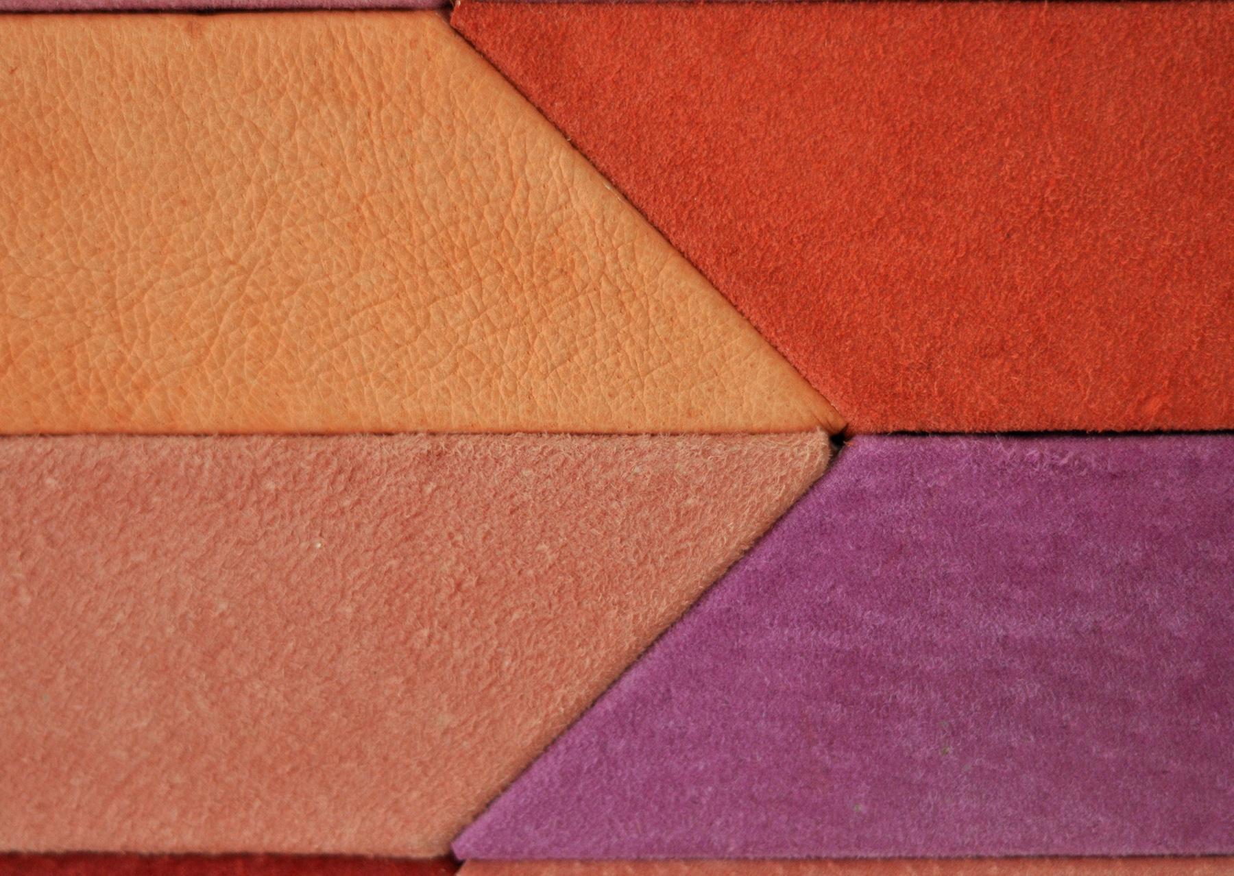 Brazilian Contemporary geometric artwork in leather by Miriam Loellmann, wood framed For Sale