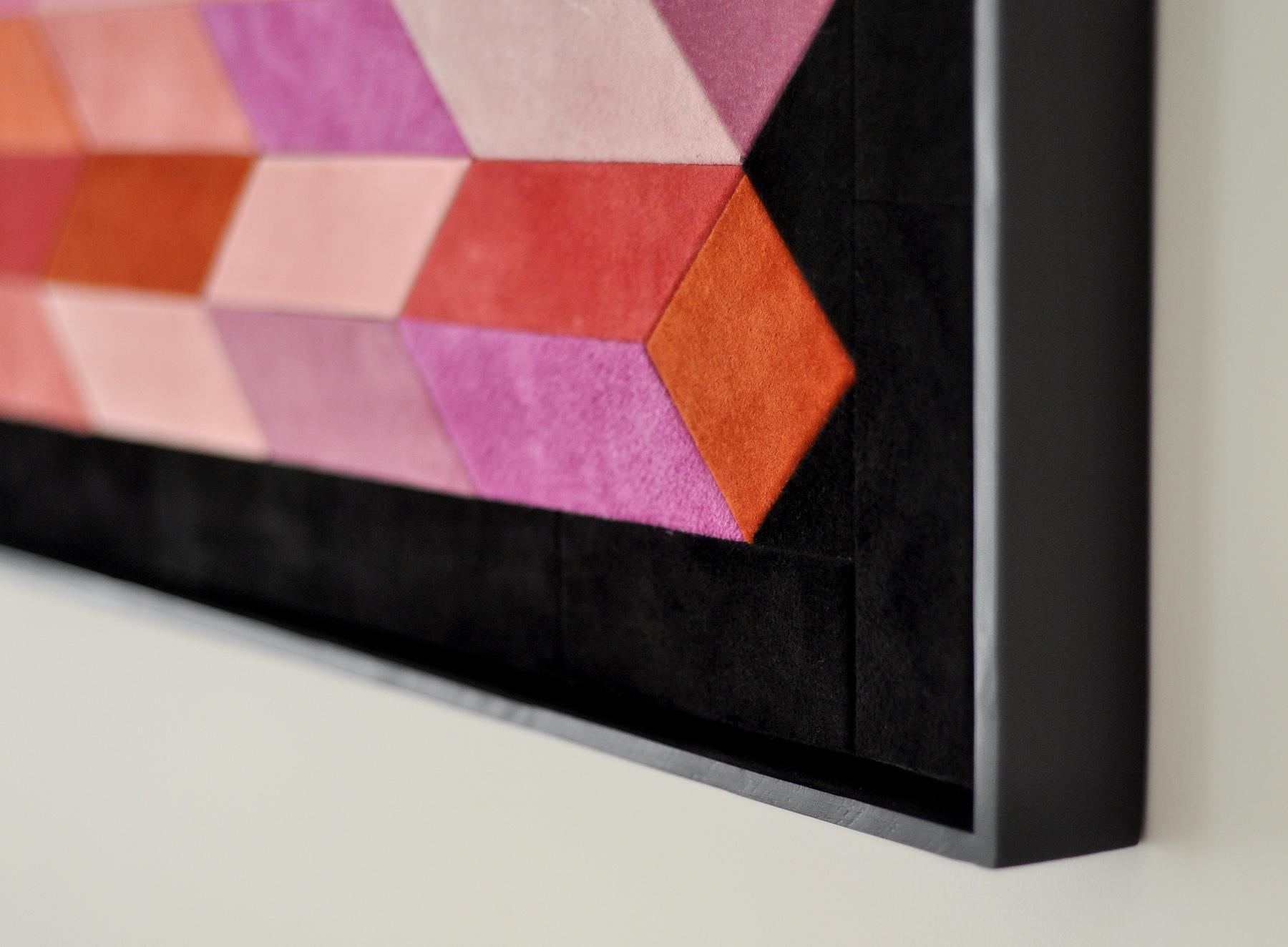 Contemporary geometric artwork in leather by Miriam Loellmann, wood framed For Sale 1