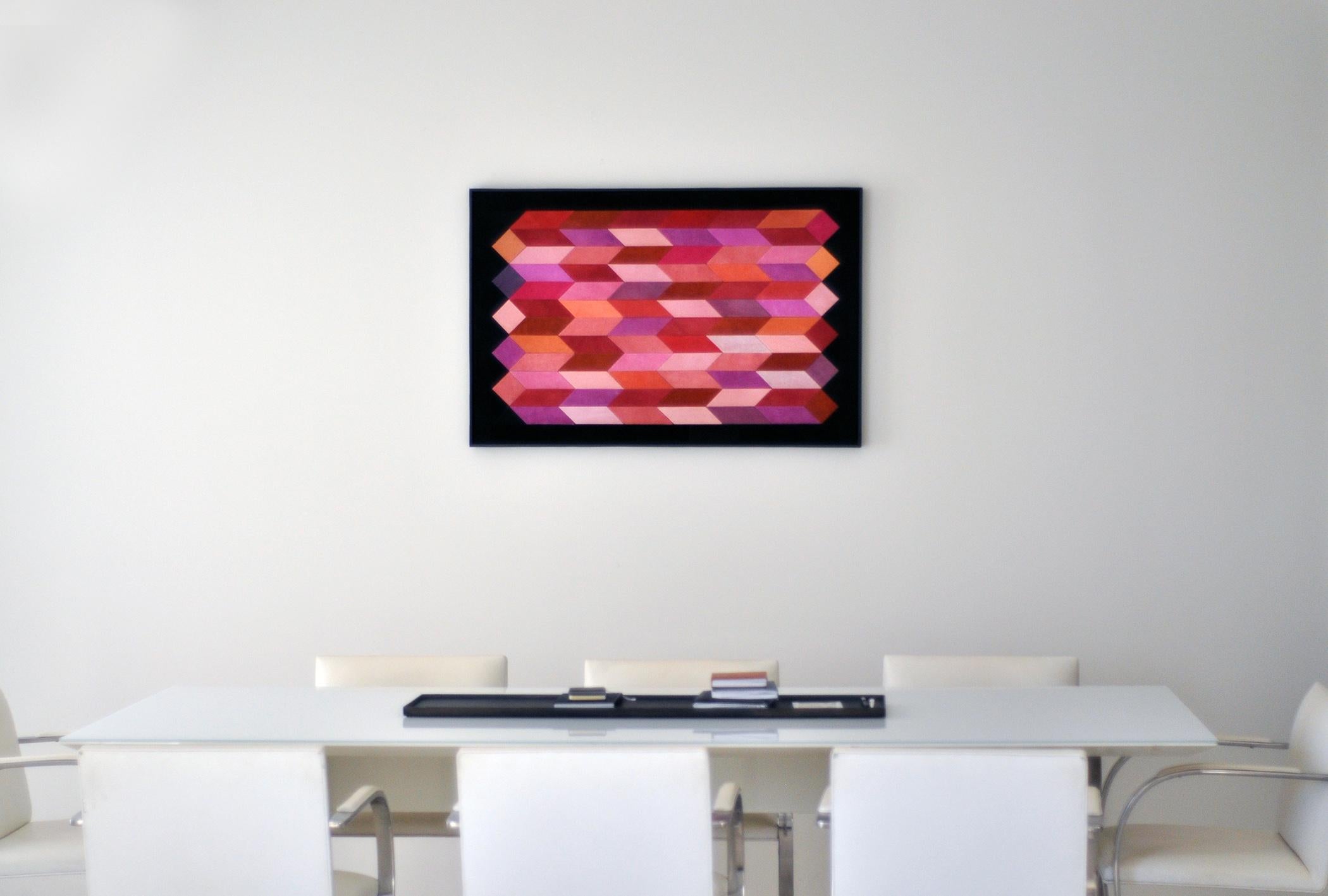Contemporary geometric artwork in leather by Miriam Loellmann, wood framed For Sale 2