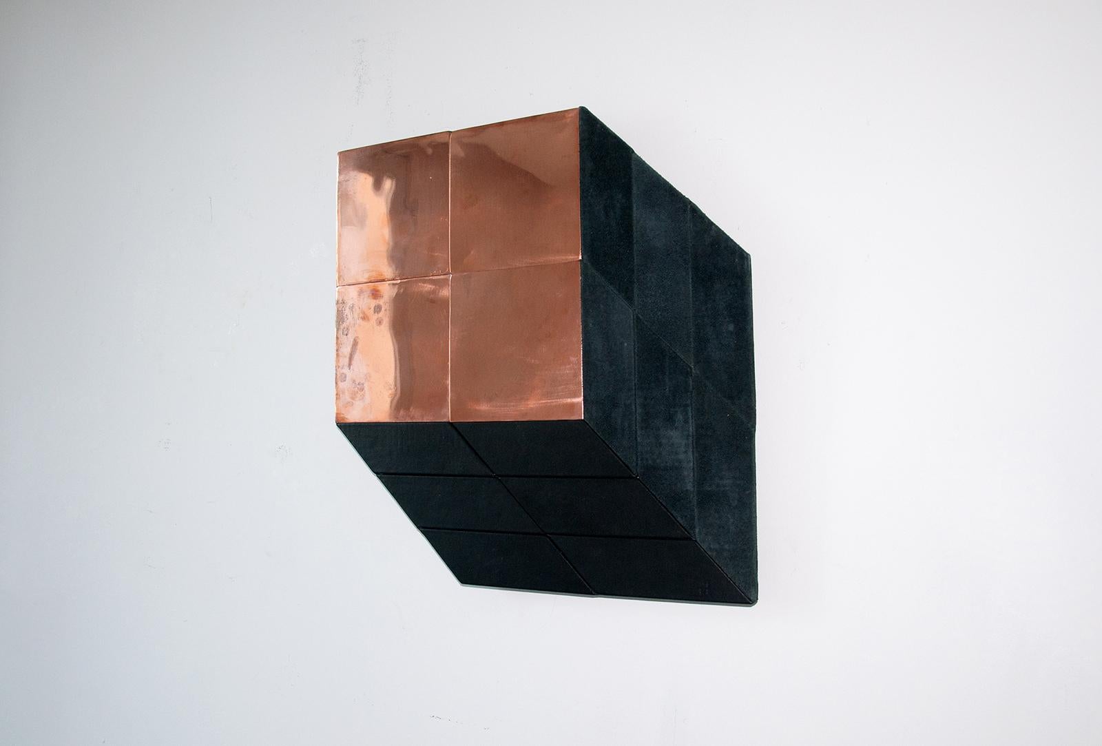 Modern Miriam Loellmann, Contemporary Cube, one-of-a-kind piece, polished copper, leather