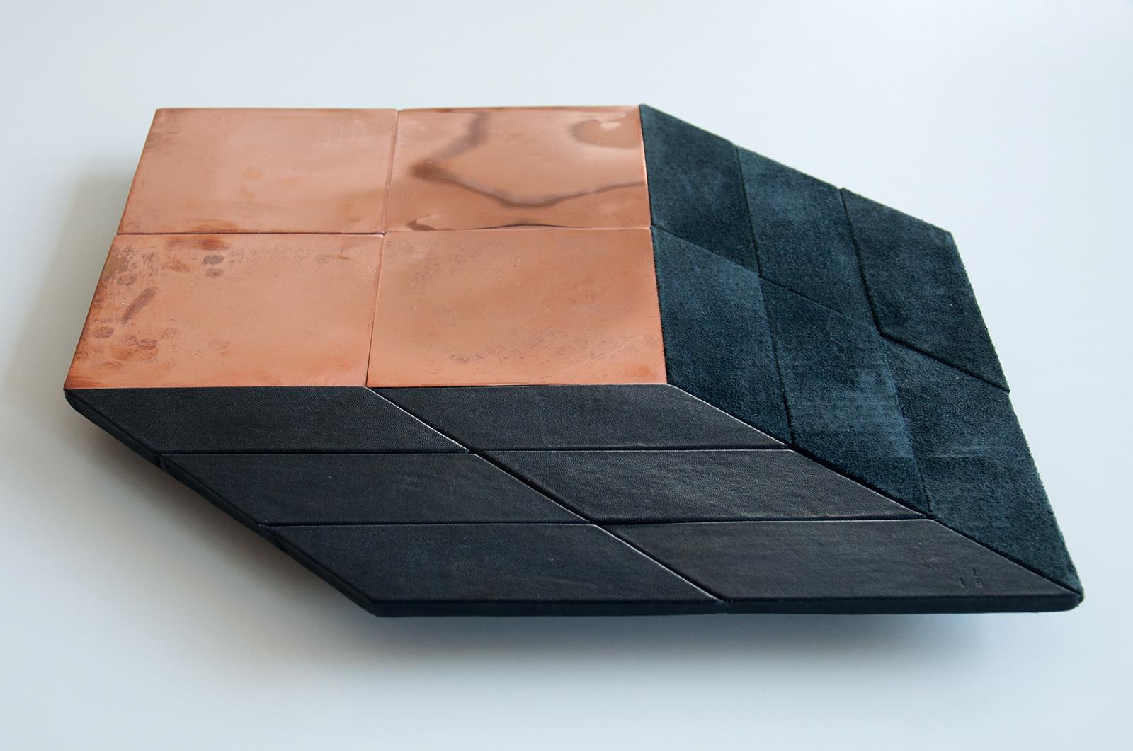 Brazilian Miriam Loellmann, Contemporary Cube, one-of-a-kind piece, polished copper, leather