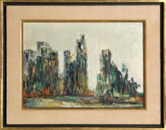 Cityscape on Water II, Signed Abstract Oil Painting by Miriam 'Midge' Karr